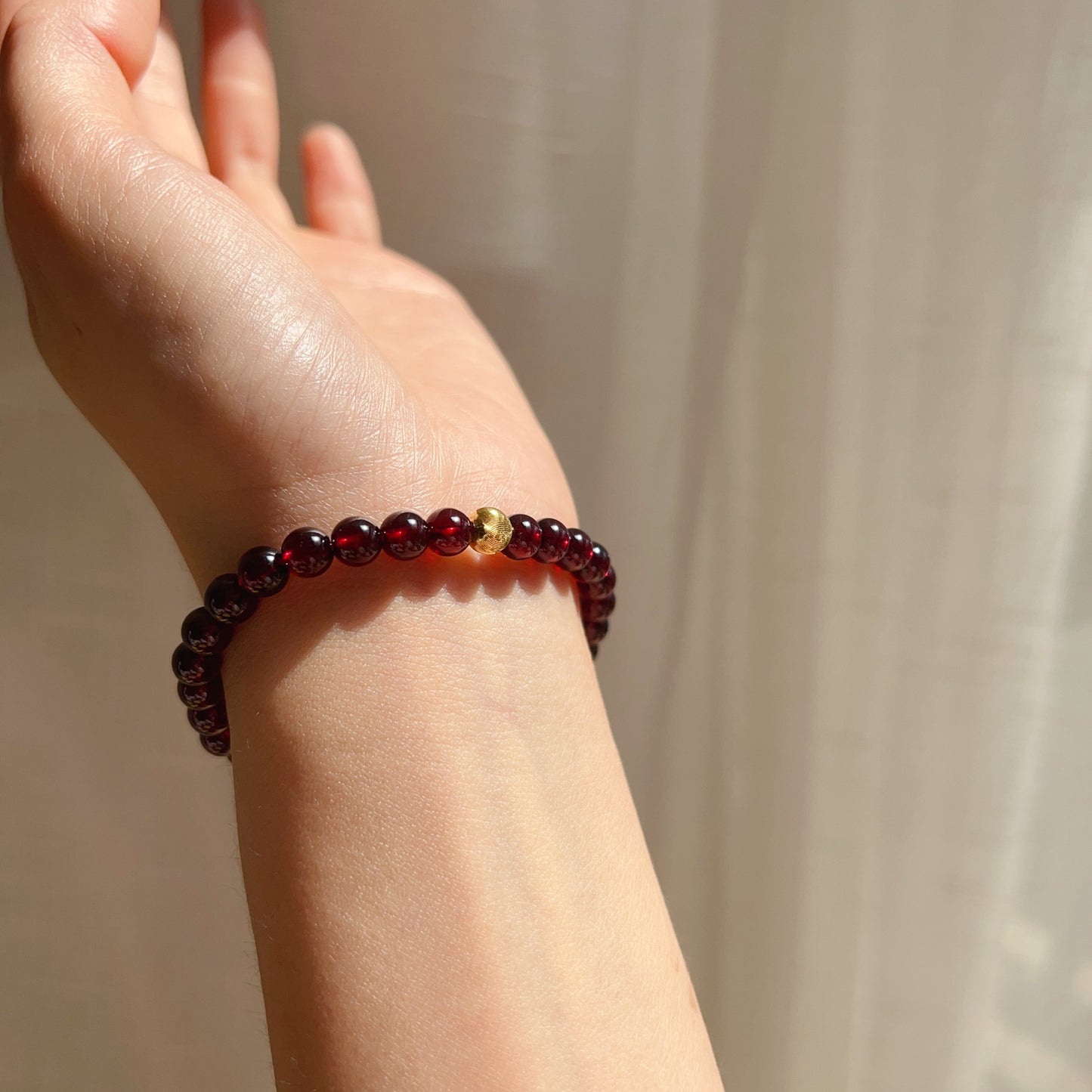 Red Garnet Protection Bracelet With 18K Yellow Gold | Root Chakra Healing & Energy Jewelry For Men And Women