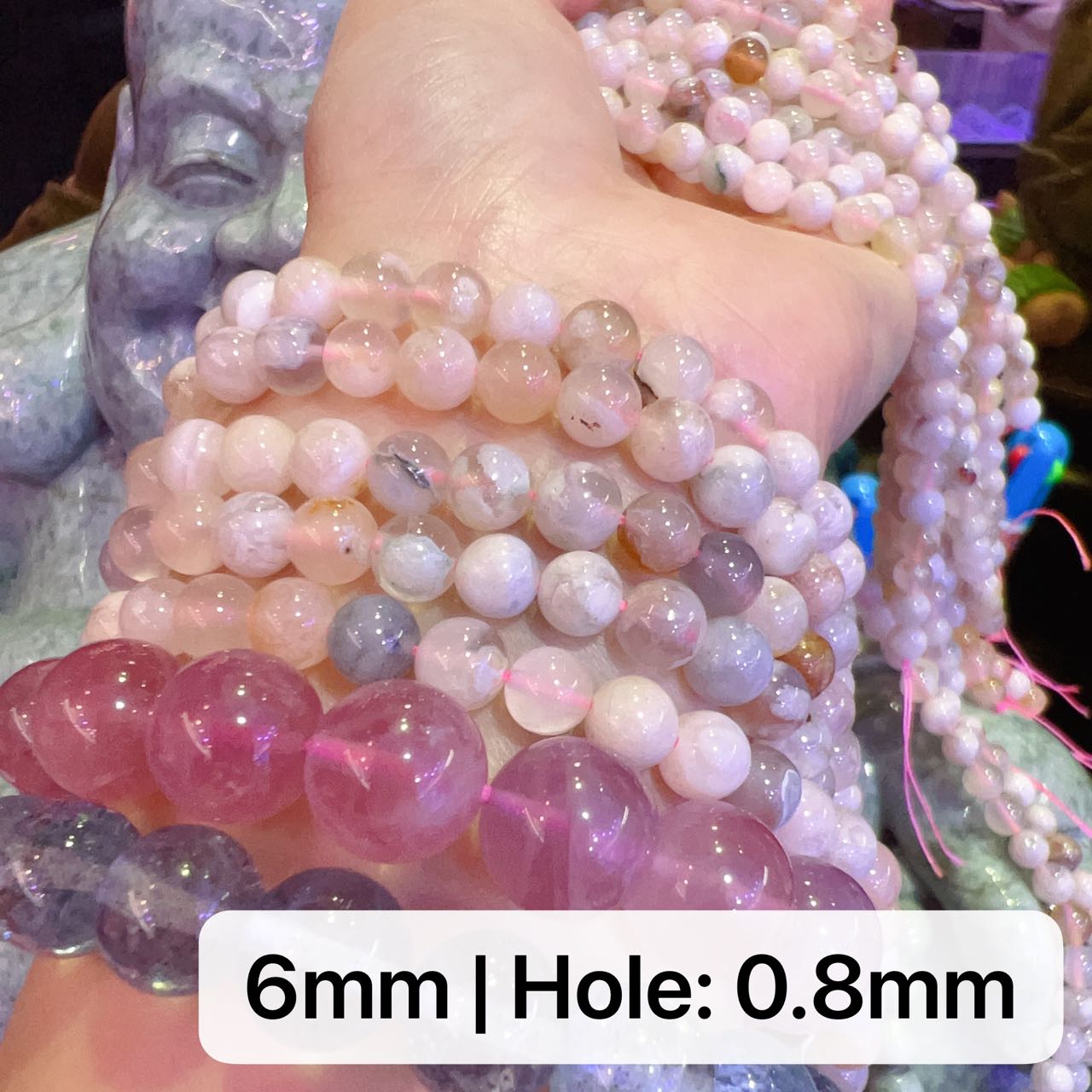 6-10Mm Natural Cherry Blossom Agate Sakura Agate Round Bead Strands Diy Jewelry Findings