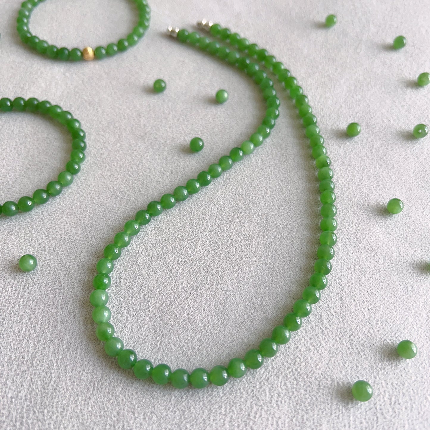 Premium Green Nephrite Jade Beaded Necklace With 925 Sterling Silver Clasp | Natural Heart Chakra Healing Stone Jewelry