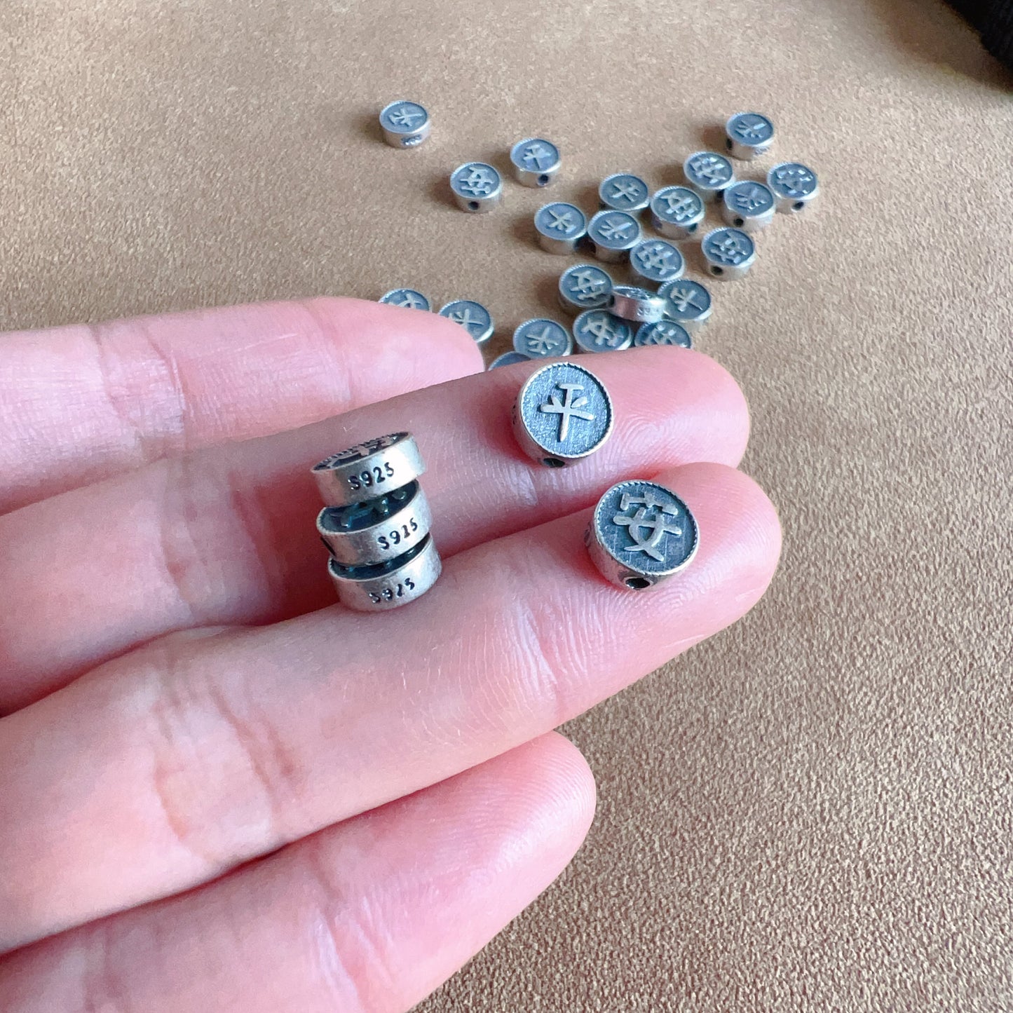 10 Pcs 925 Sterling Silver Chinese Character Ping An Beads Handmade Diy Jewelry Making Supply