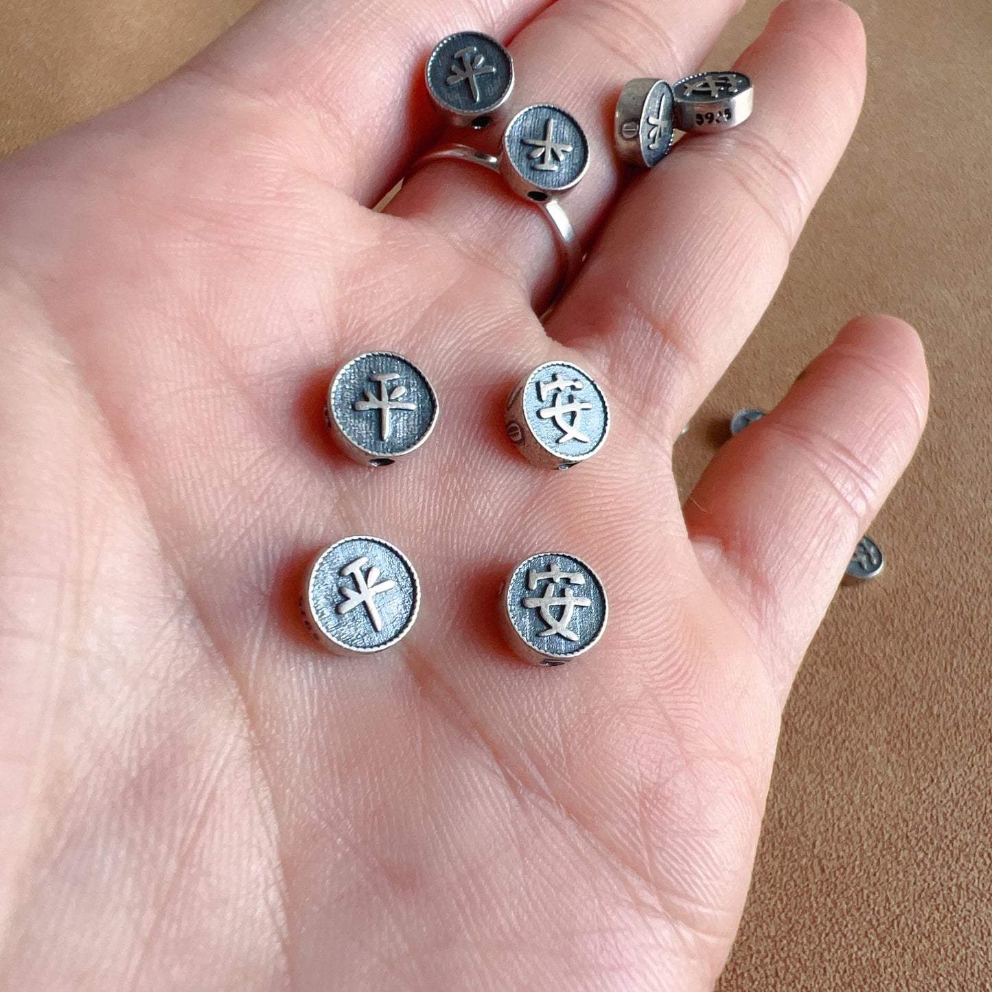 10 Pcs 925 Sterling Silver Chinese Character Ping An Beads Handmade Diy Jewelry Making Supply