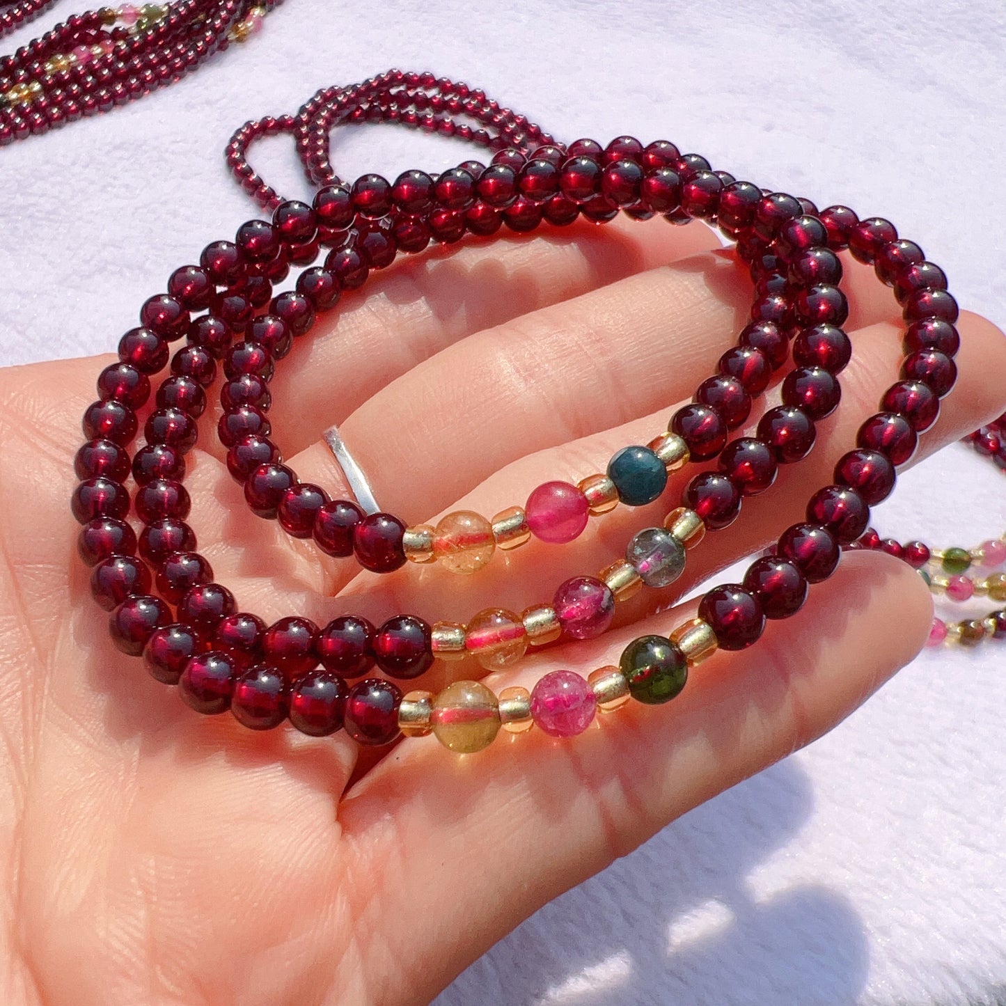 High-Quality Natural Red Garnet Rainbow Tourmaline 3-Wraps Bracelets Customized Jewelry Wholesale
