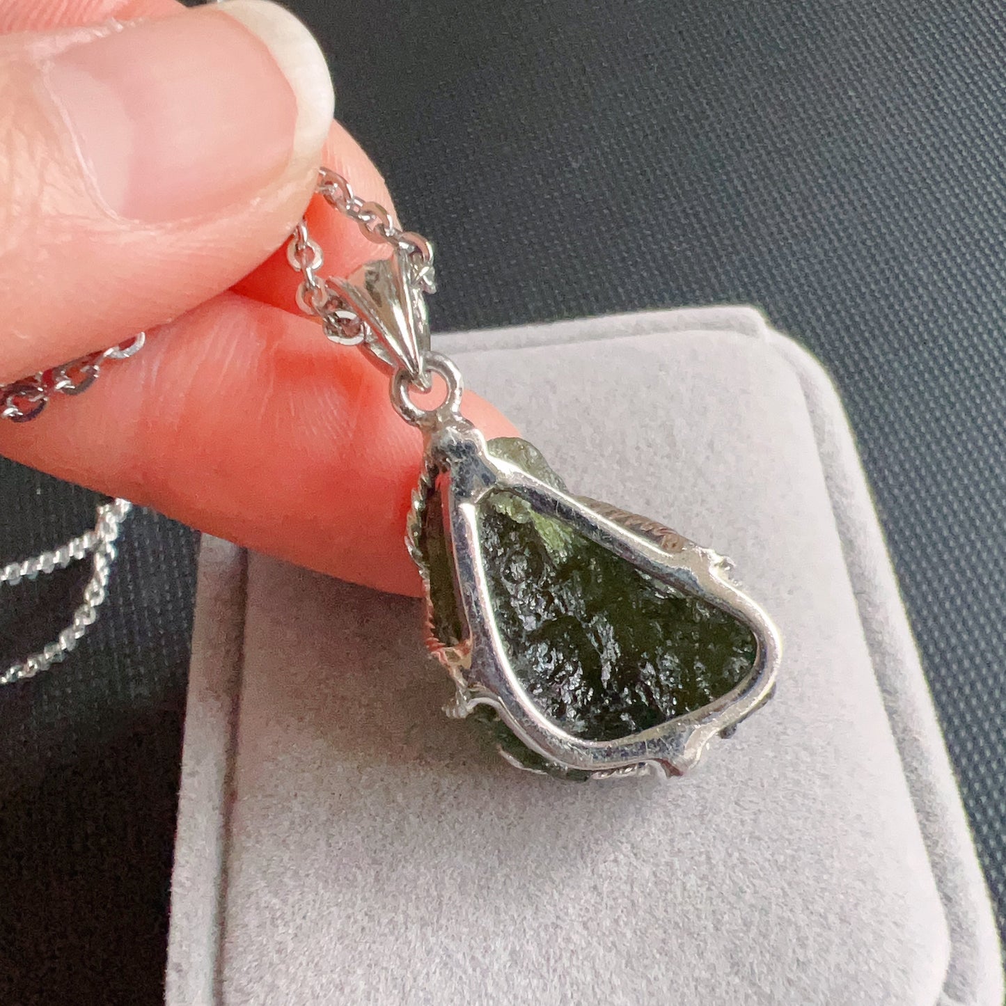 7.1G Natural Czech Moldavite Raw Stone Pendant Necklace | Top-Quality Green | Rare High-Vibration Heart Chakra Healing Stone