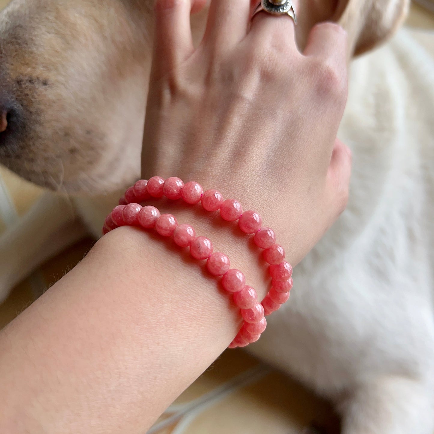 Natural Rhodochrosite Healing Crystal Bracelet | 7.3Mm Heart Chakra Reiki Jewelry For Relationship And Marriage Improvement