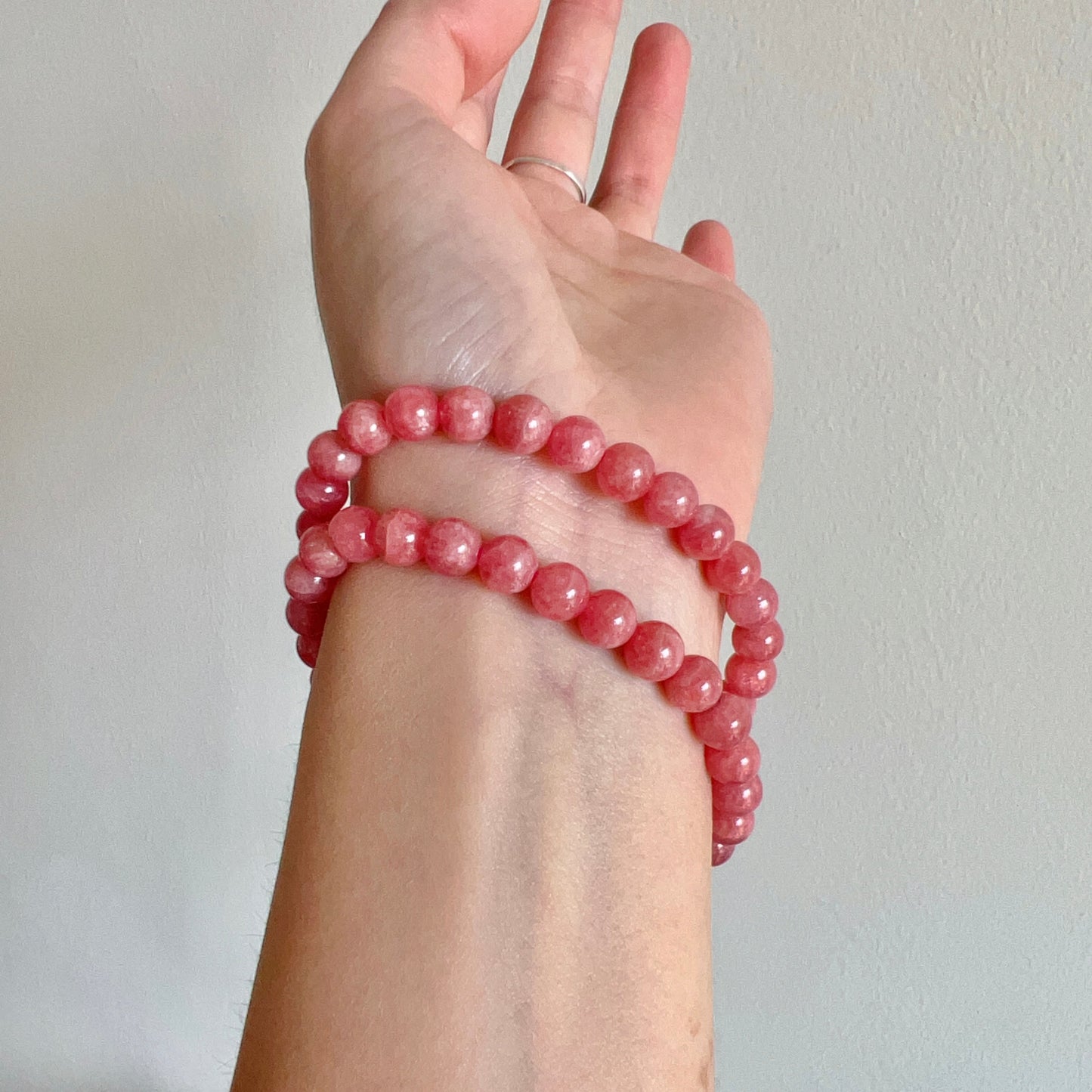 Natural Rhodochrosite Healing Crystal Bracelet | 7.3Mm Heart Chakra Reiki Jewelry For Relationship And Marriage Improvement