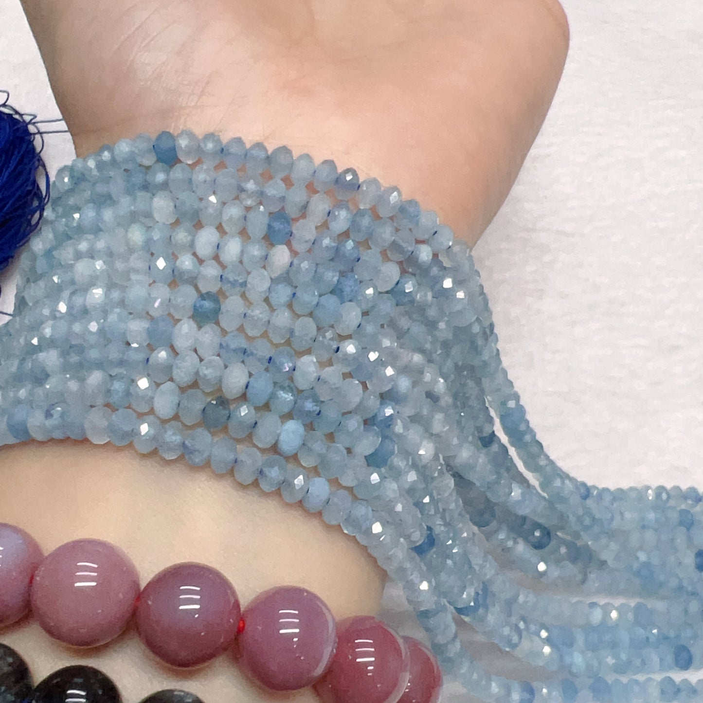 3X4Mm Natural High-Quality Faceted Aquamarine Rondelle Bead Strands For Diy Jewelry Projects