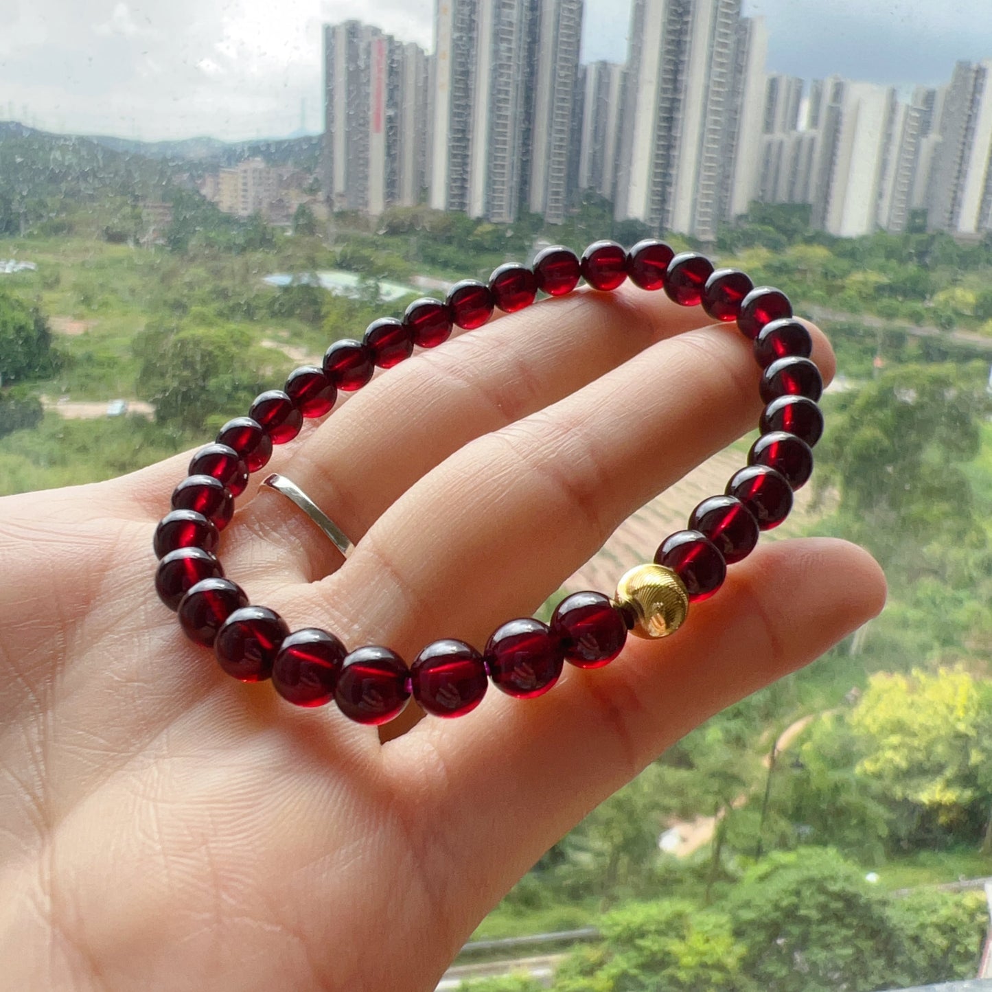 Red Garnet Protection Bracelet With 18K Yellow Gold | Root Chakra Healing & Energy Jewelry For Men And Women