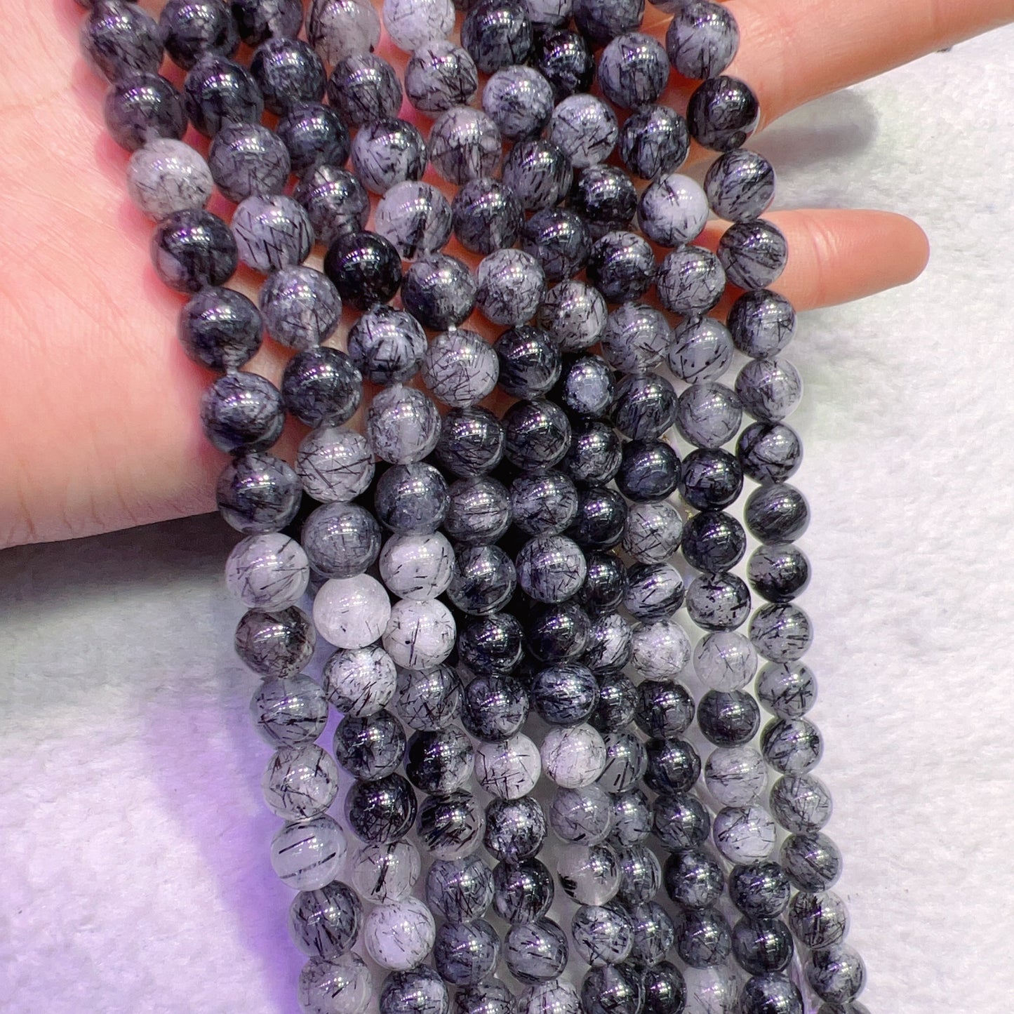 8Mm Natural Black Tourmalated Quartz Bead Strands Natural Crystal For Diy Jewelry Project