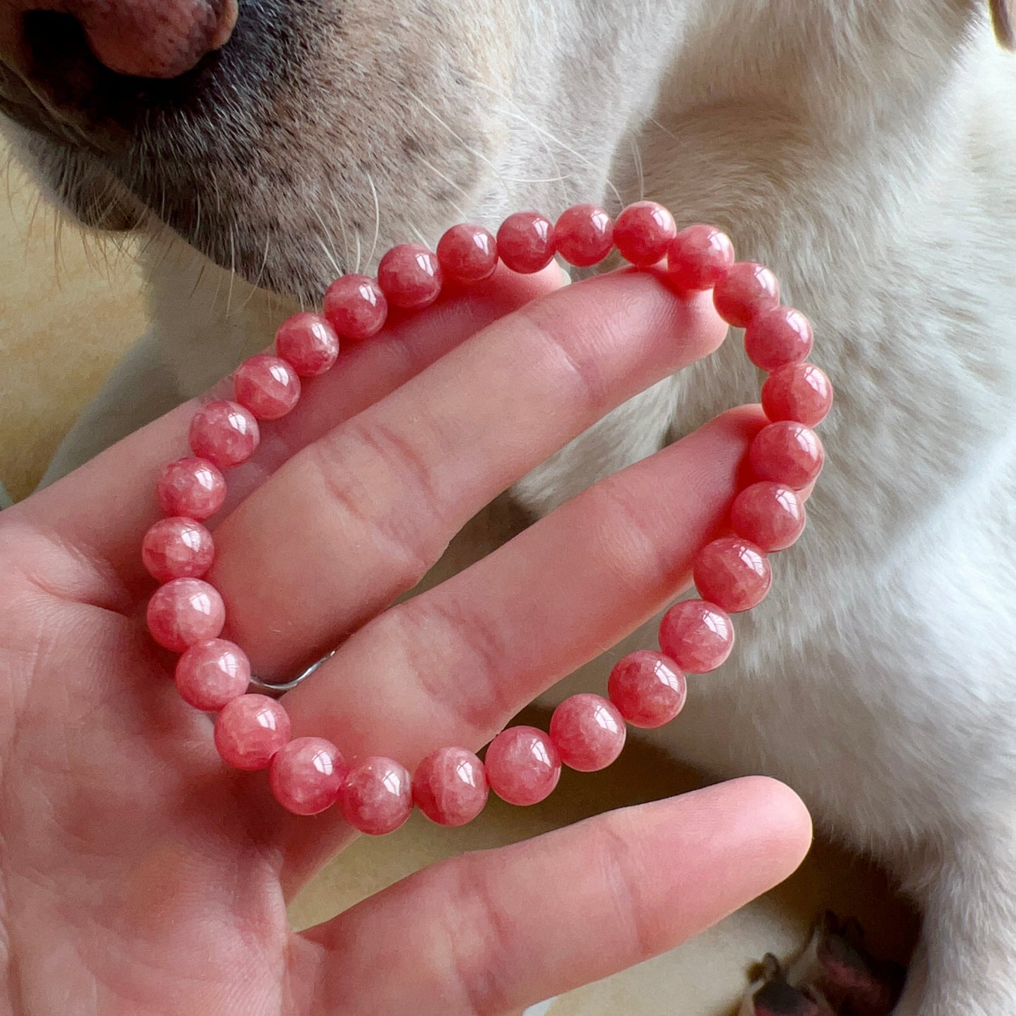 Natural Rhodochrosite Healing Crystal Bracelet | 7.3Mm Heart Chakra Reiki Jewelry For Relationship And Marriage Improvement