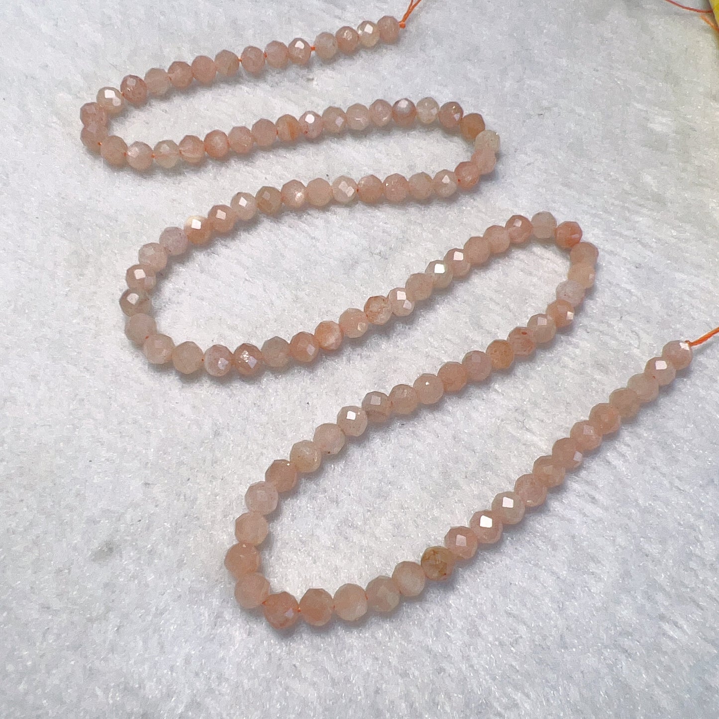 4Mm Natural Faceted Peach Moonstone Bead Strands For Diy Jewelry Project