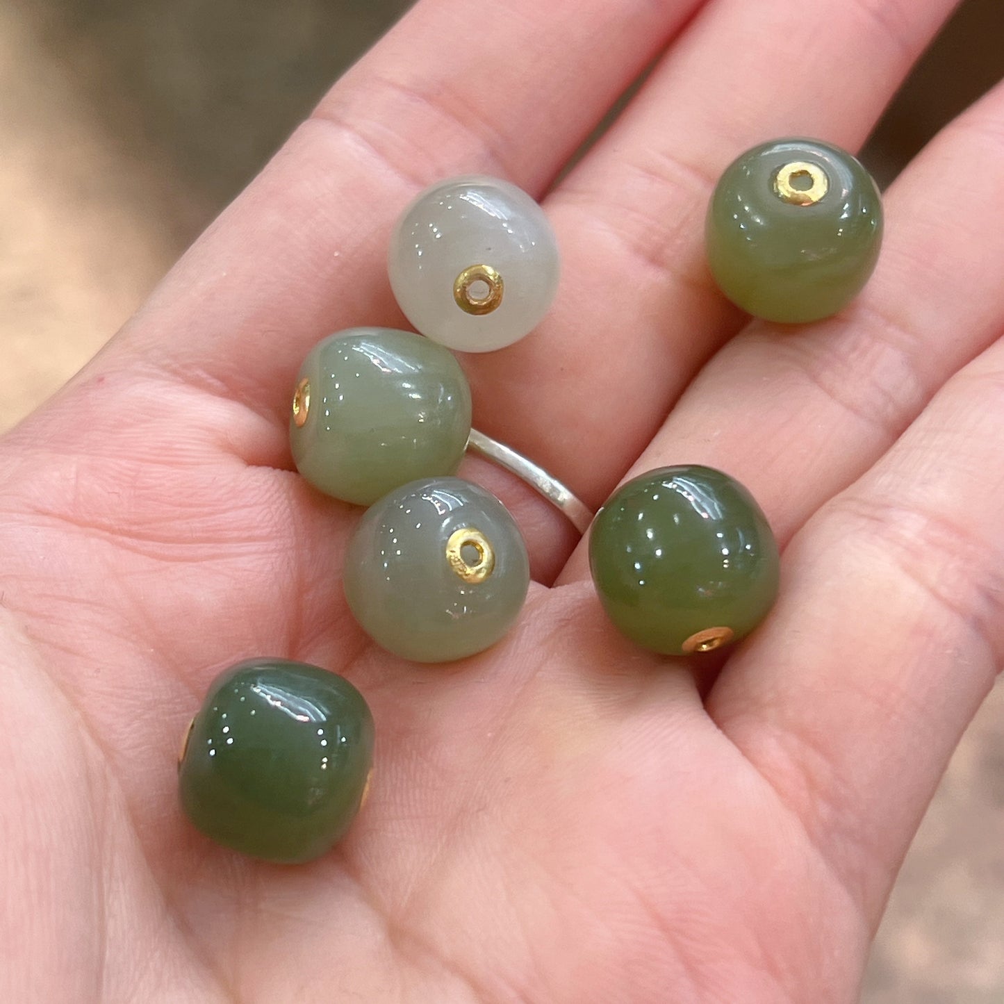 Natural Green Nephrite With 18K Yellow Gold Spacers Hetian Jade Charms Diy Jewelry Project