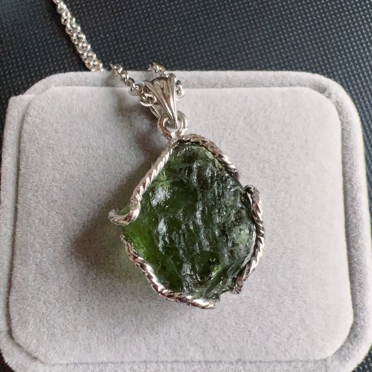 6.9G Natural Czech Moldavite Raw Stone Pendant Necklace | Top-Quality Green | Rare High-Vibration Heart Chakra Healing Stone
