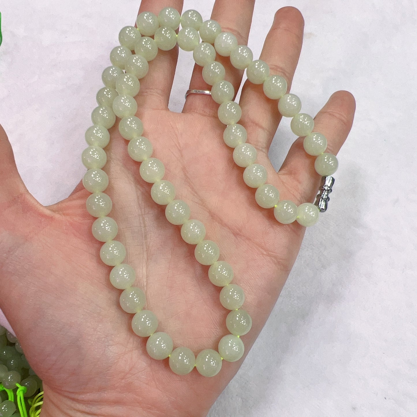 8Mm Natural Light Green Nephrite Round Bead Necklace Strands For Diy Jewelry Projects