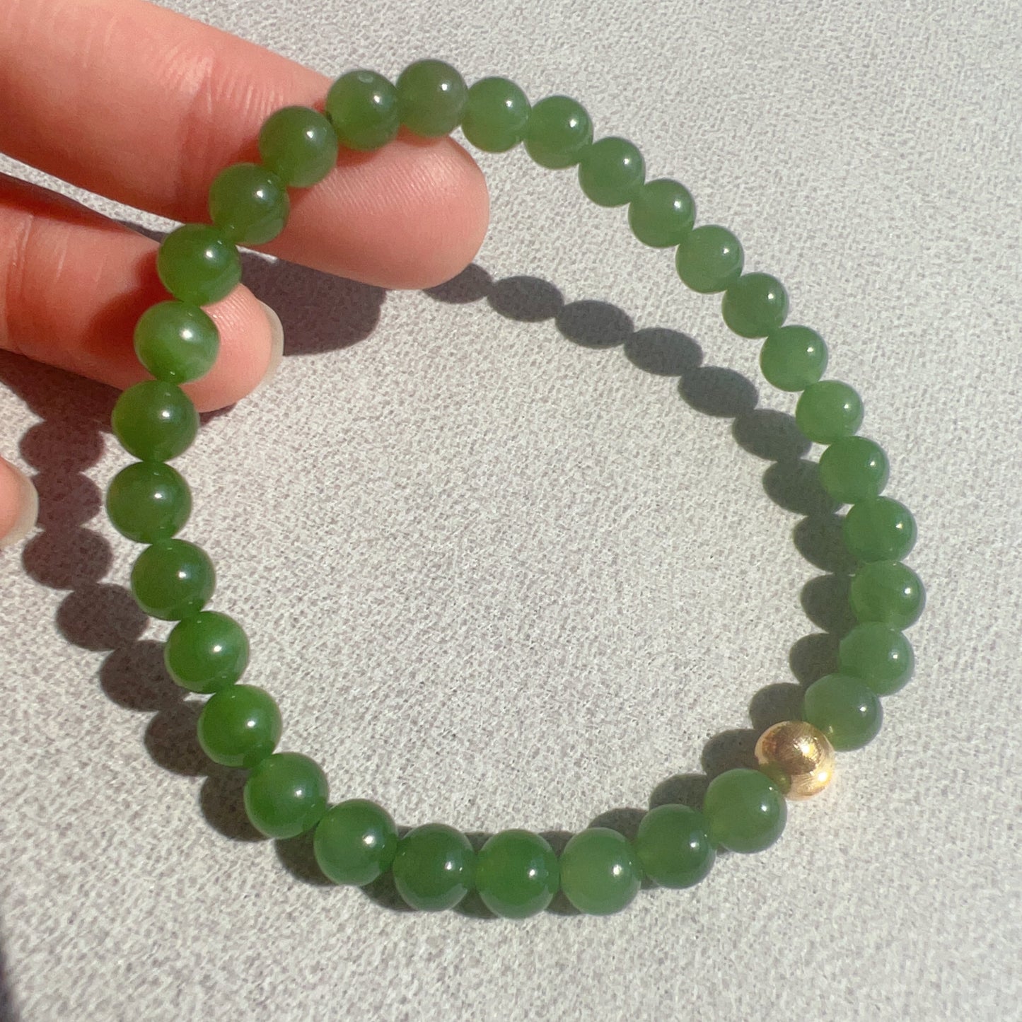 Best Green Nephrite Jade Bracelet With 18K Yellow Gold Cat Eye Bead | Natural Heart Chakra Healing Stone Jewelry