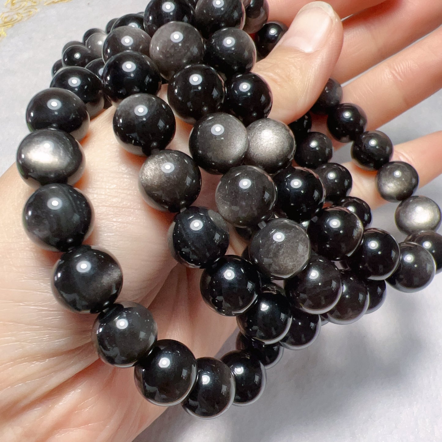8Mm 10Mm 12Mm Natural Top-Quality Silver Sheen Obsidian Bracelets For Diy Jewelry Projects