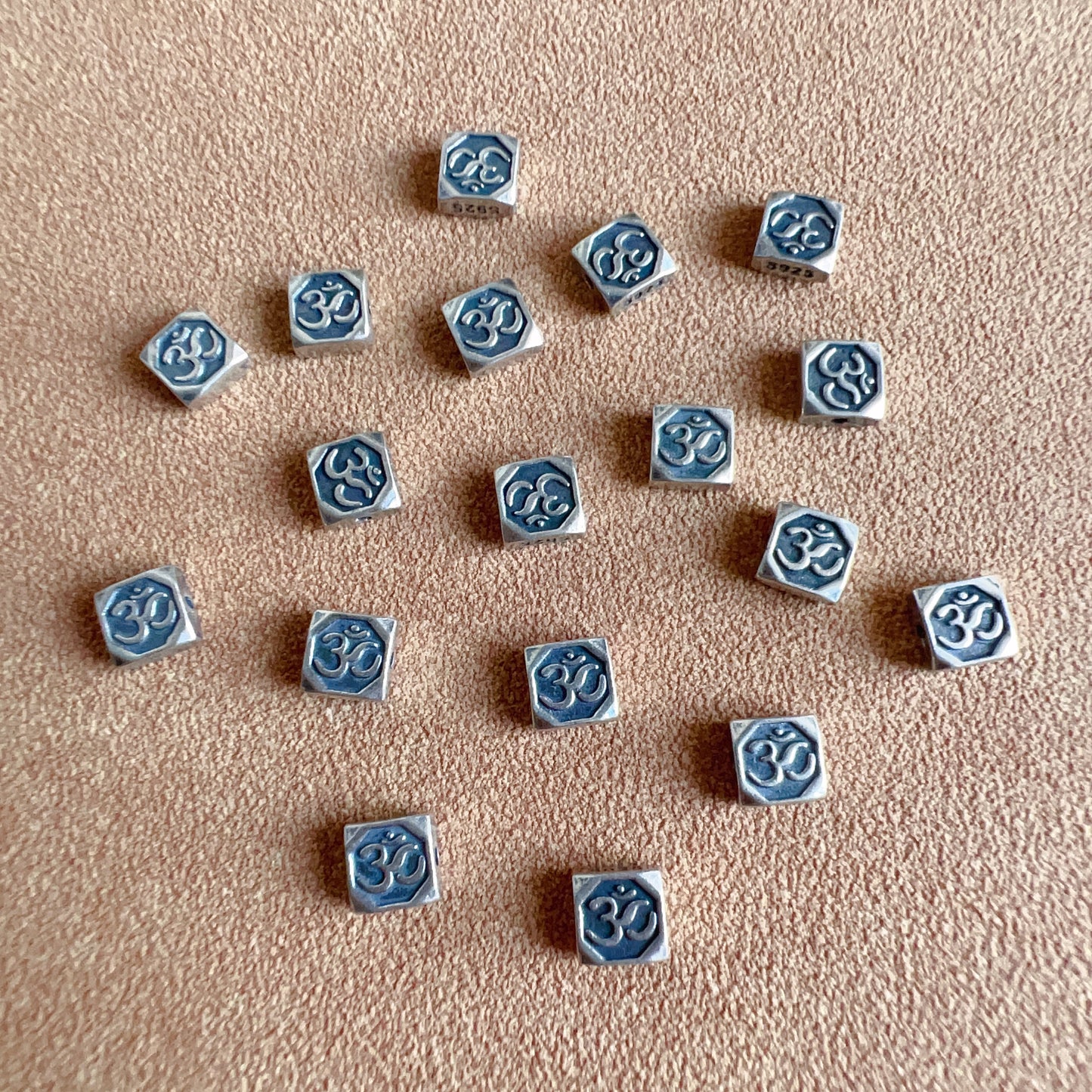 10 Pcs 925 Sterling Silver Double-Side Om Symbol Bead Charm Handmade Diy Jewelry Making Supply