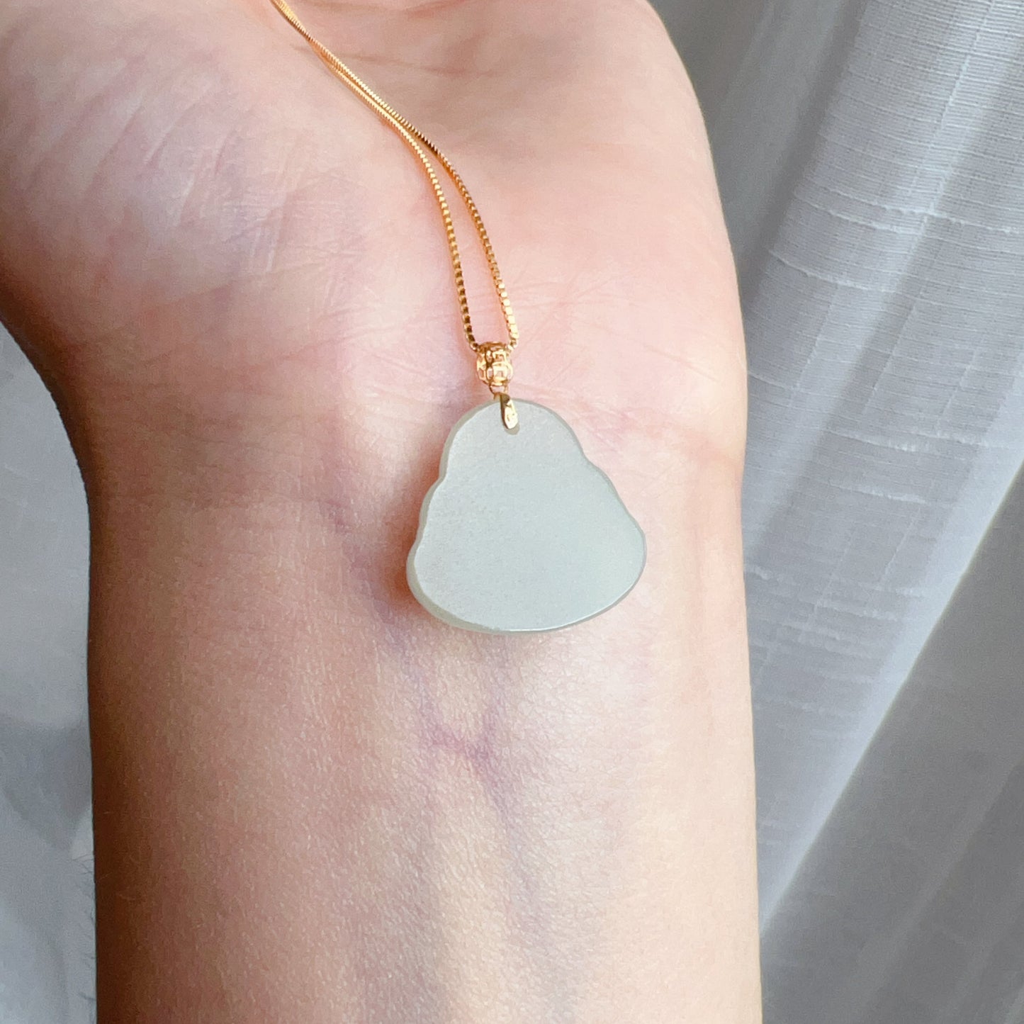 High-Quality Light Green Nephrite Jade Happy Buddha Pendant With 18K Yellow Gold Buckle | 925 Sterling Silver Necklace | Heart Chakra Healing Gemstone