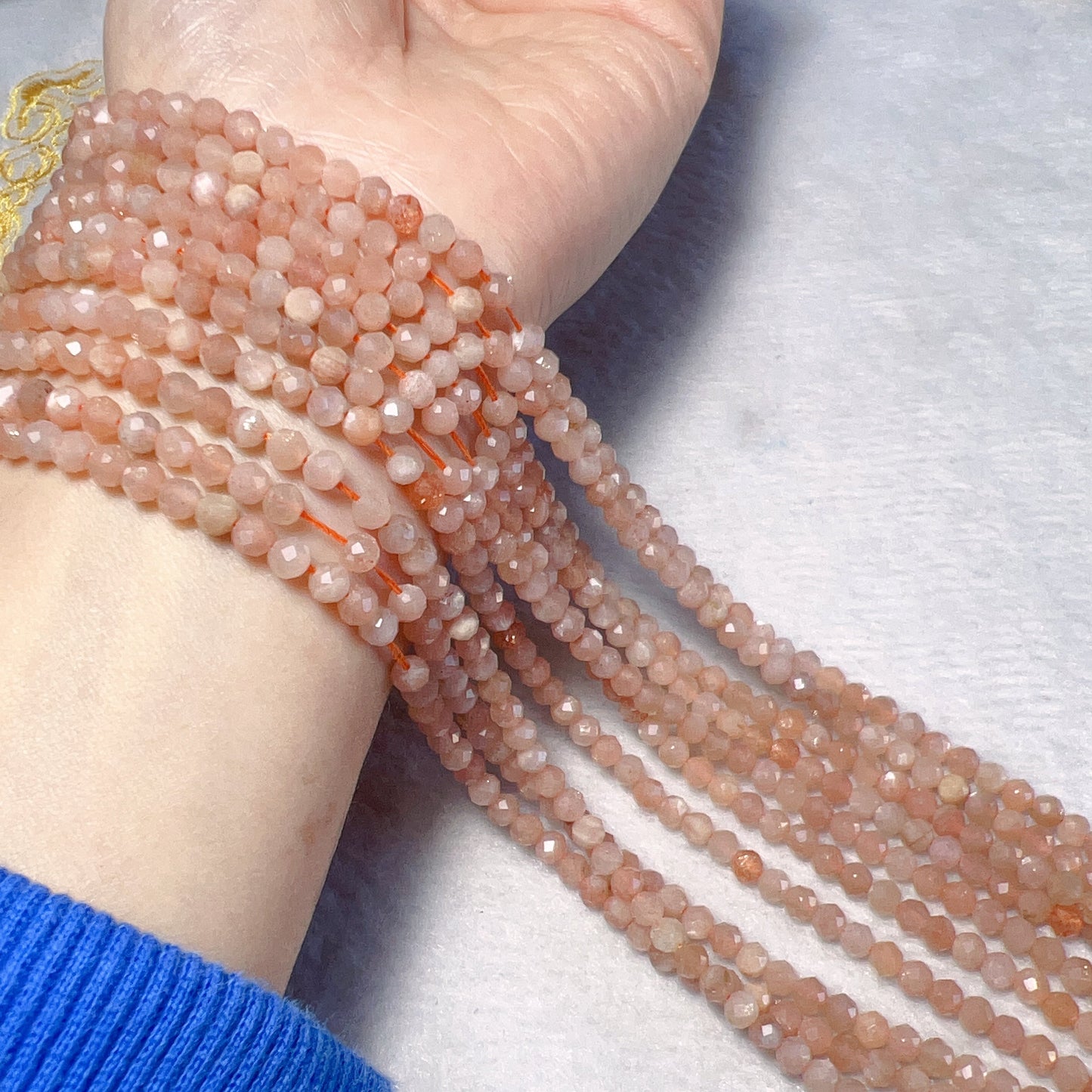 4Mm Natural Faceted Peach Moonstone Bead Strands For Diy Jewelry Project