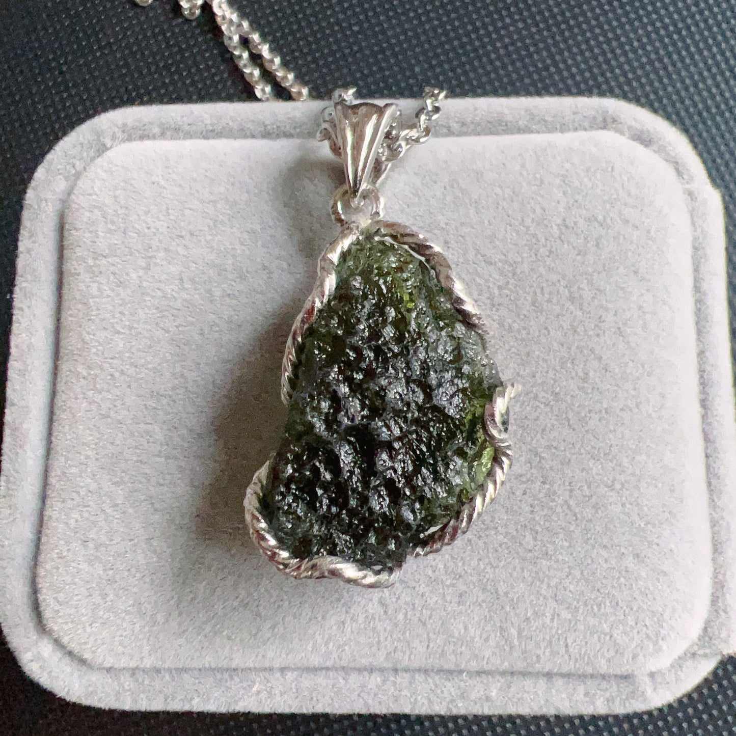 7.1G Natural Czech Moldavite Raw Stone Pendant Necklace | Top-Quality Green | Rare High-Vibration Heart Chakra Healing Stone