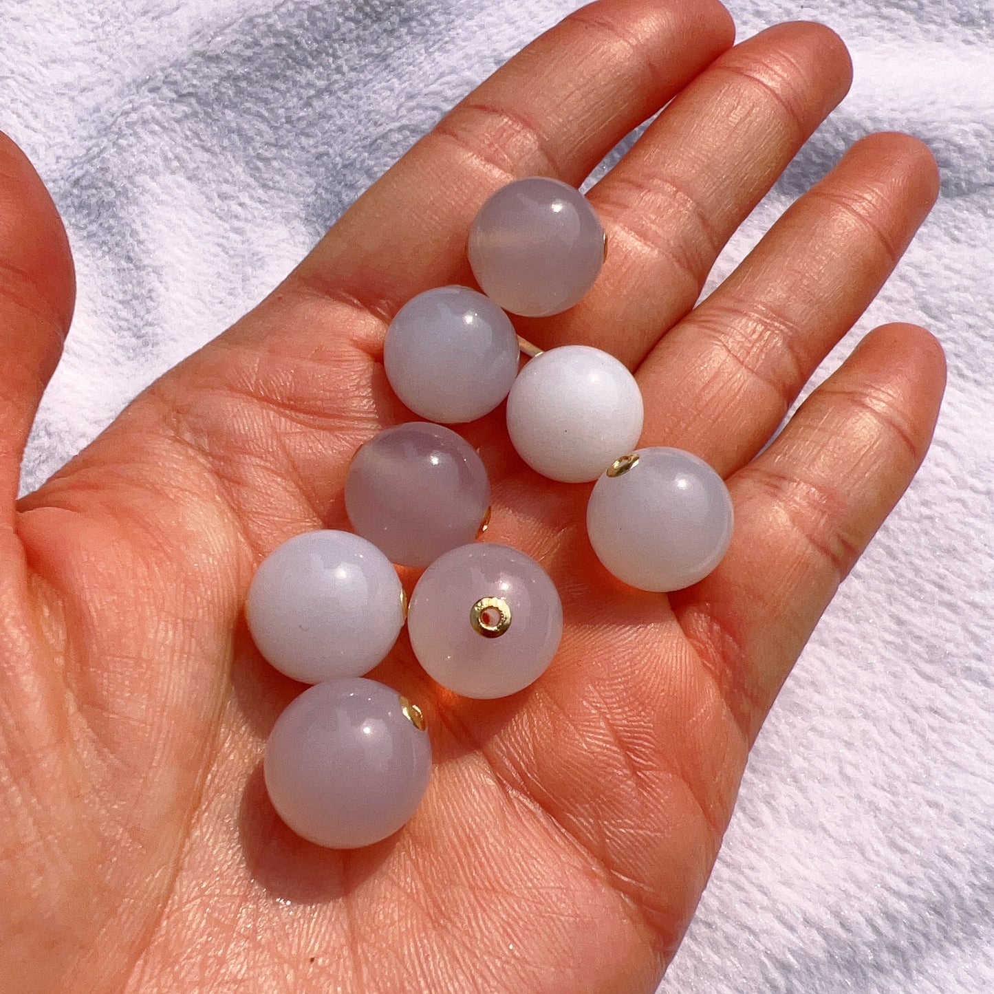 14Mm Natural White Chalcedony Round Bead With 18K Yellow Gold Spacers For Diy Jewelry Project