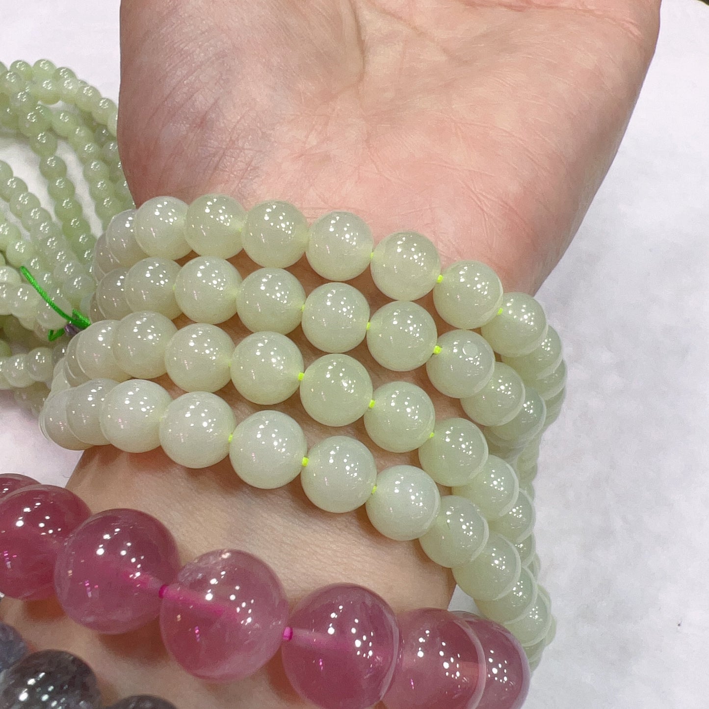 8Mm Natural Light Green Nephrite Round Bead Necklace Strands For Diy Jewelry Projects