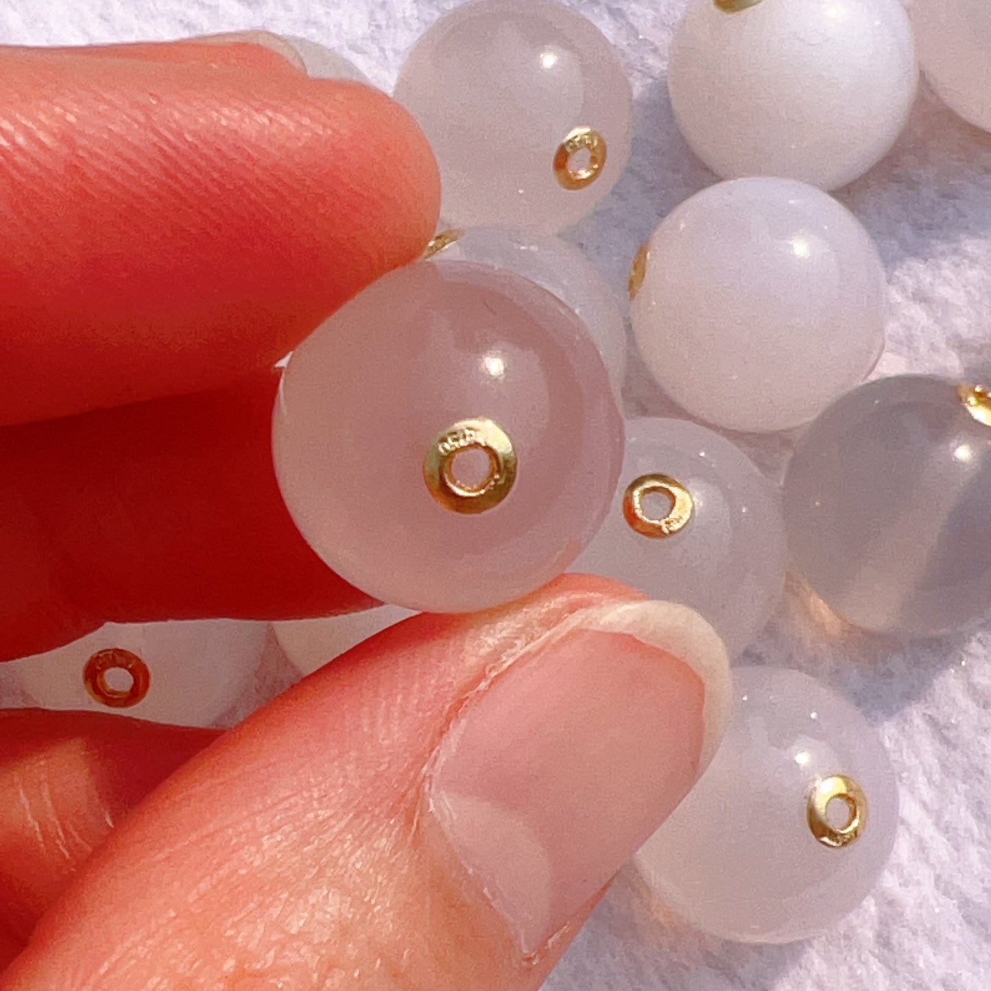 14Mm Natural White Chalcedony Round Bead With 18K Yellow Gold Spacers For Diy Jewelry Project