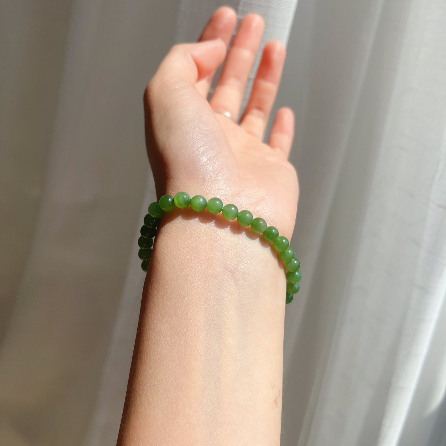 Best Green Nephrite Jade Bracelet With 18K Yellow Gold Cat Eye Bead | Natural Heart Chakra Healing Stone Jewelry