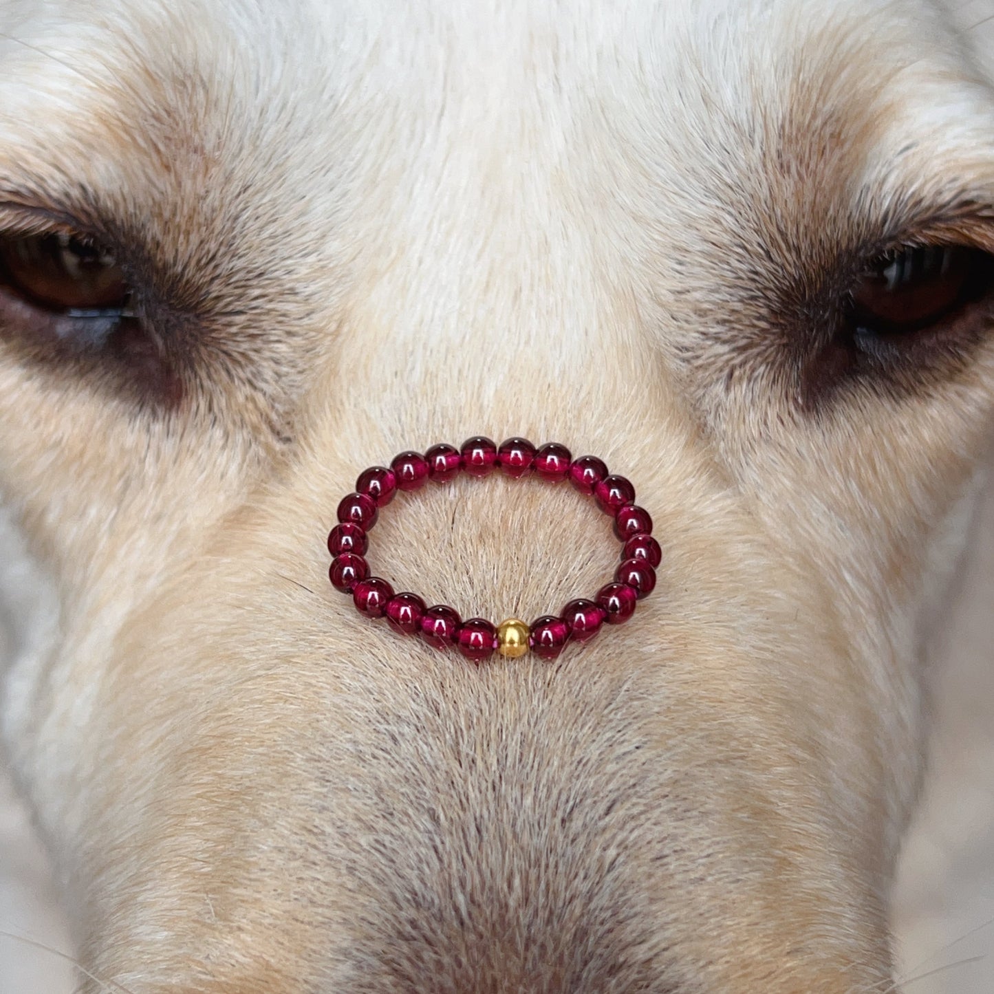 3Mm Protection Red Garnet Crystal Ring With 18K Yellow Gold Bead | Root Chakra Healing Stone Jewelry
