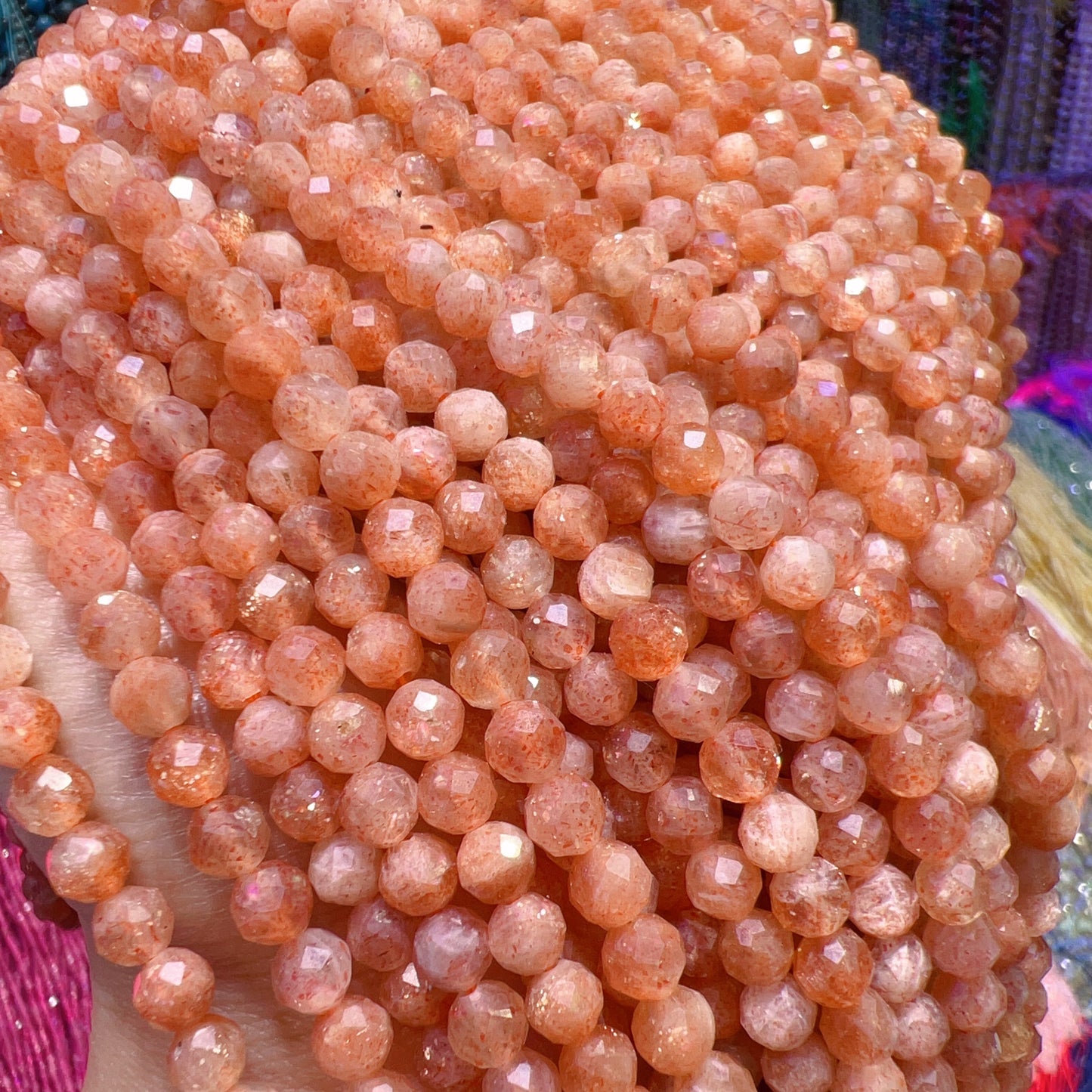 5Mm Faceted Golden Sunstone Bead Strands Natural Crystal For Diy Jewelry Project