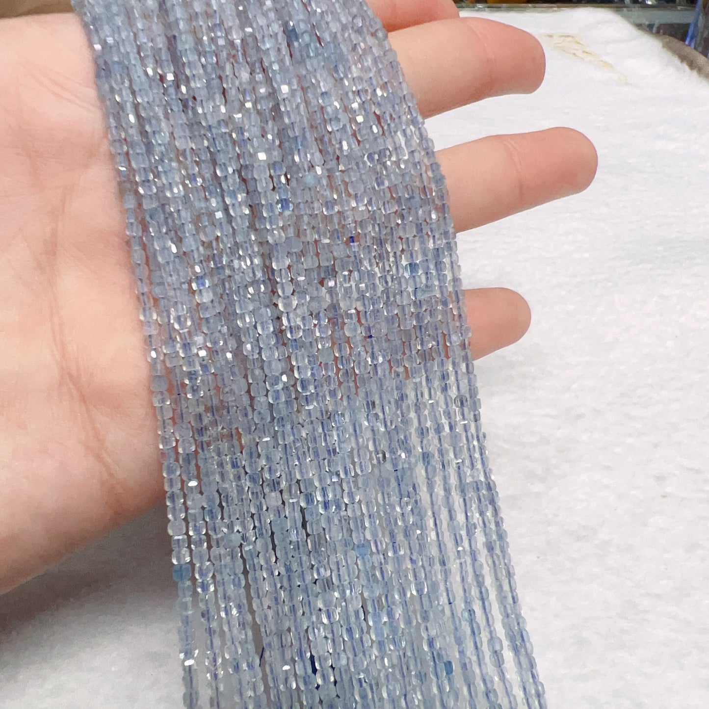 2Mm Natural High-Quality Faceted Aquamarine Square Bead Strands For Diy Jewelry Projects