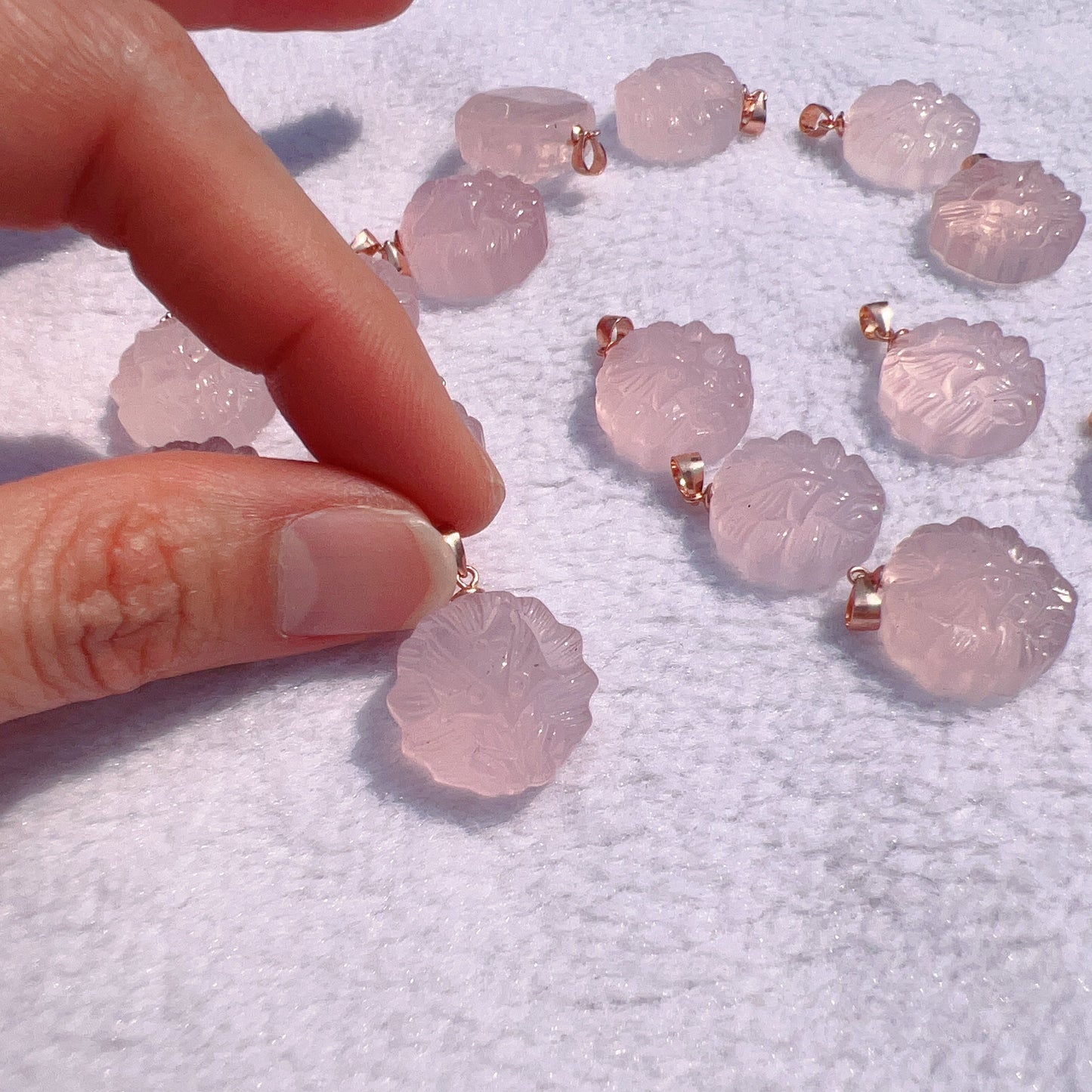 Cute Natural Rose Quartz Nine Tails Fox Pendant Charm With Sterling Silver And 18K Rose Gold Plating For Diy Jewelry Projects