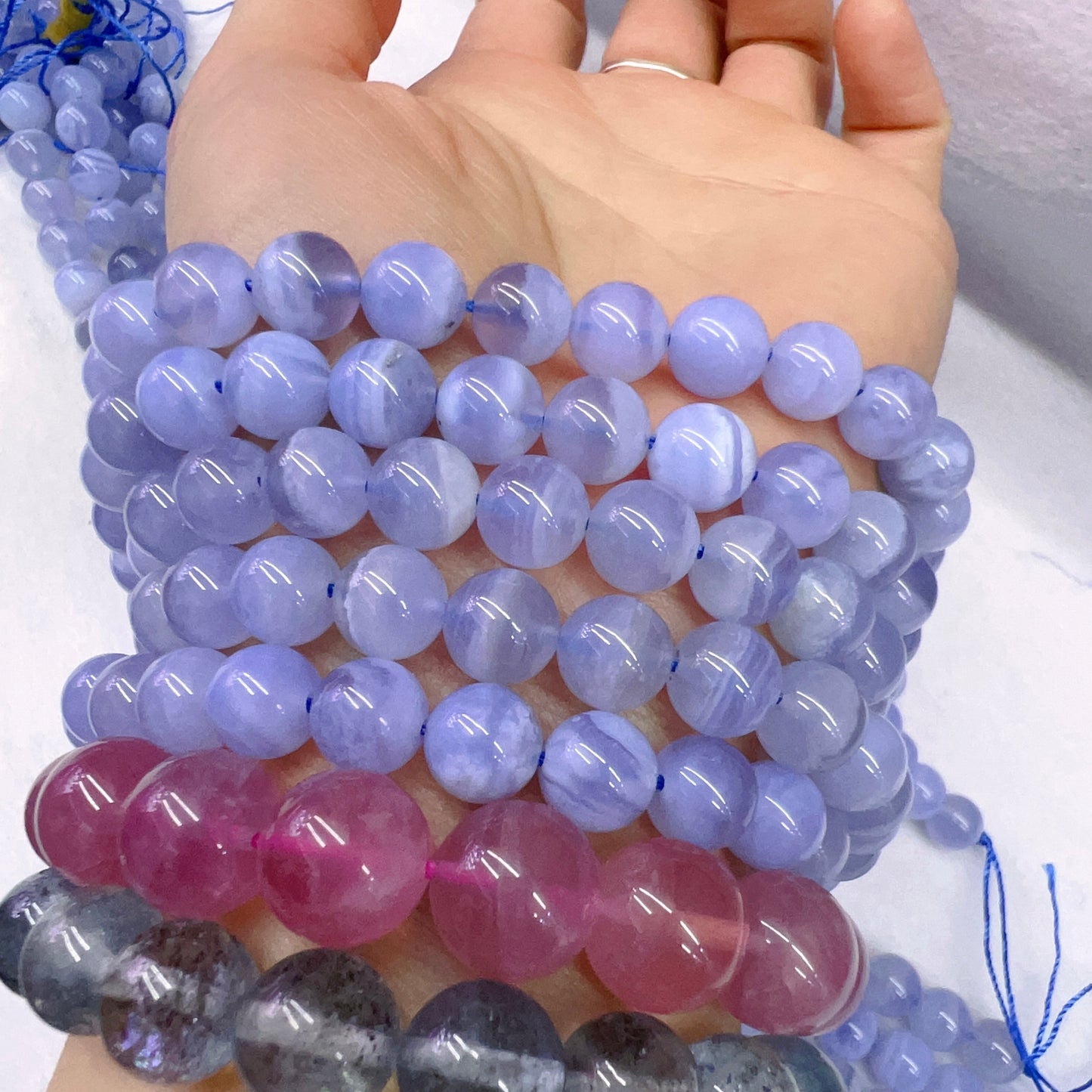 8.5Mm High Quality Natural Blue Lace Agate Round Bead Strands Jewelry Findings Supplies