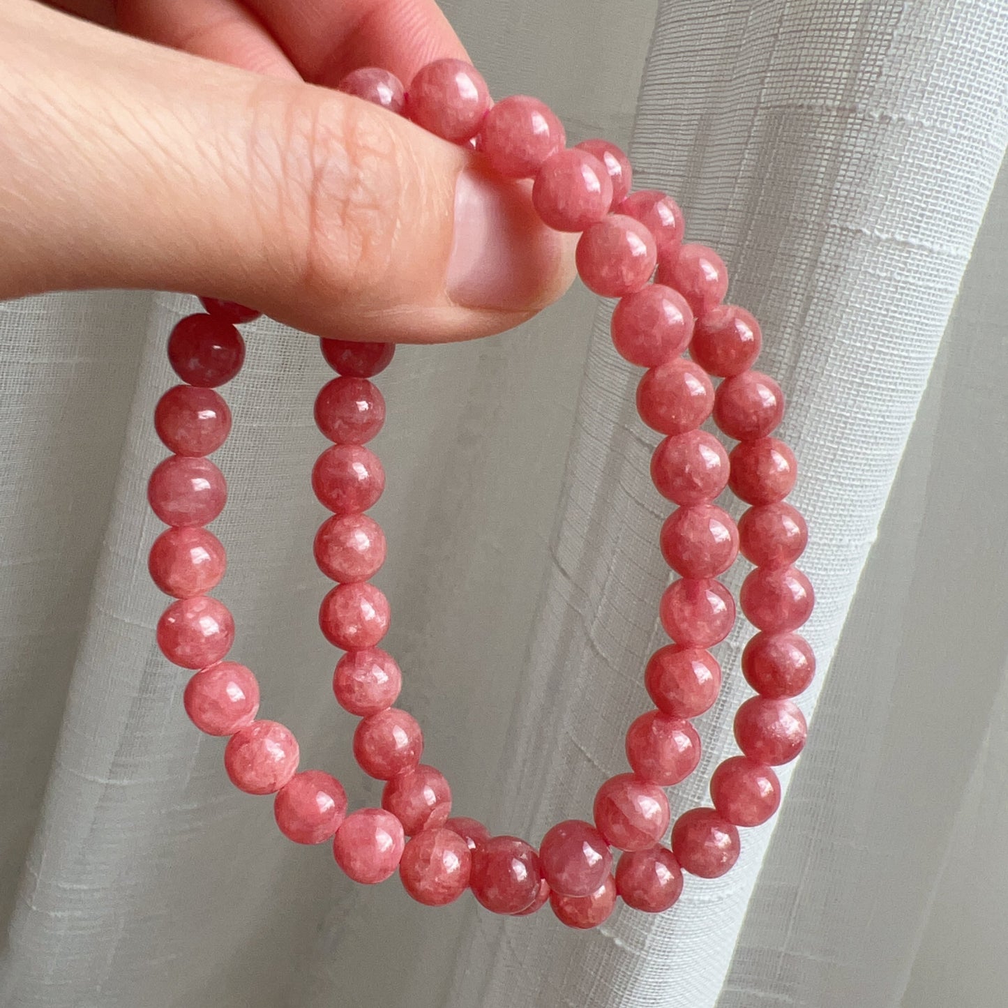 Natural Rhodochrosite Healing Crystal Bracelet | 7.3Mm Heart Chakra Reiki Jewelry For Relationship And Marriage Improvement