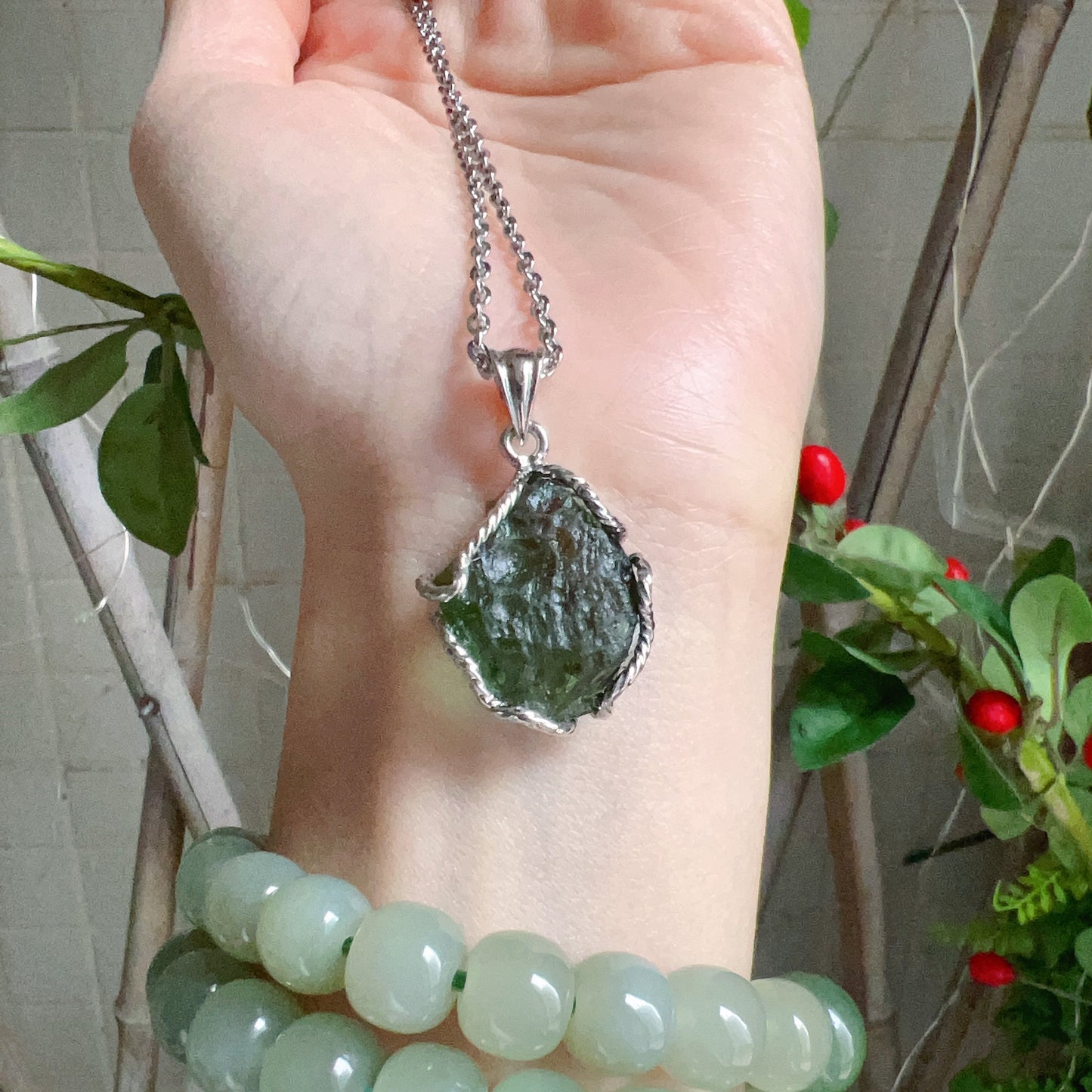 6.9G Natural Czech Moldavite Raw Stone Pendant Necklace | Top-Quality Green | Rare High-Vibration Heart Chakra Healing Stone