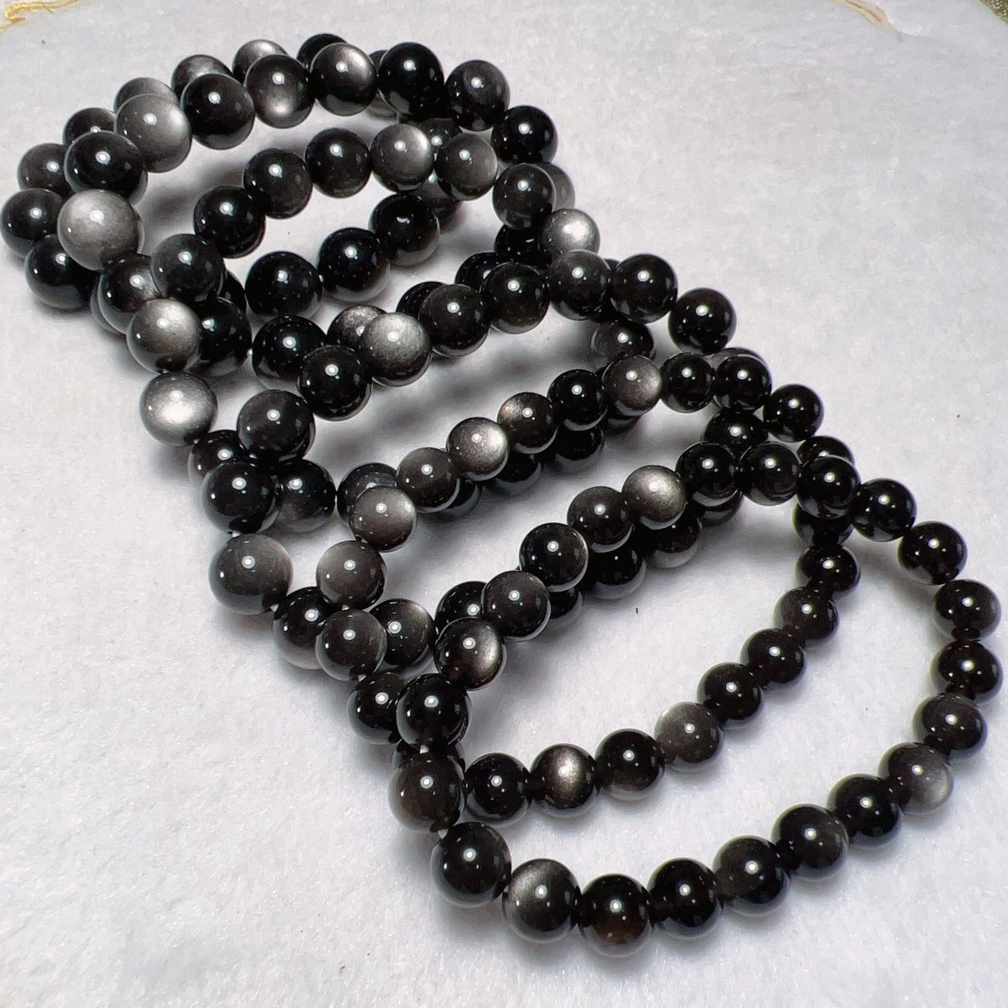 8Mm 10Mm 12Mm Natural Top-Quality Silver Sheen Obsidian Bracelets For Diy Jewelry Projects