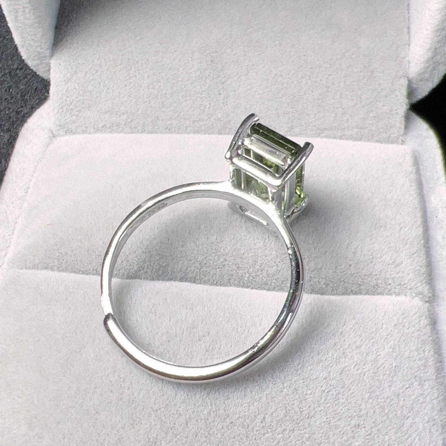 Top Grade Baguette Cut Moldavite Ring | Natural Czech Green Gemstone | Rare High-Frequency Heart Chakra Healing Stone