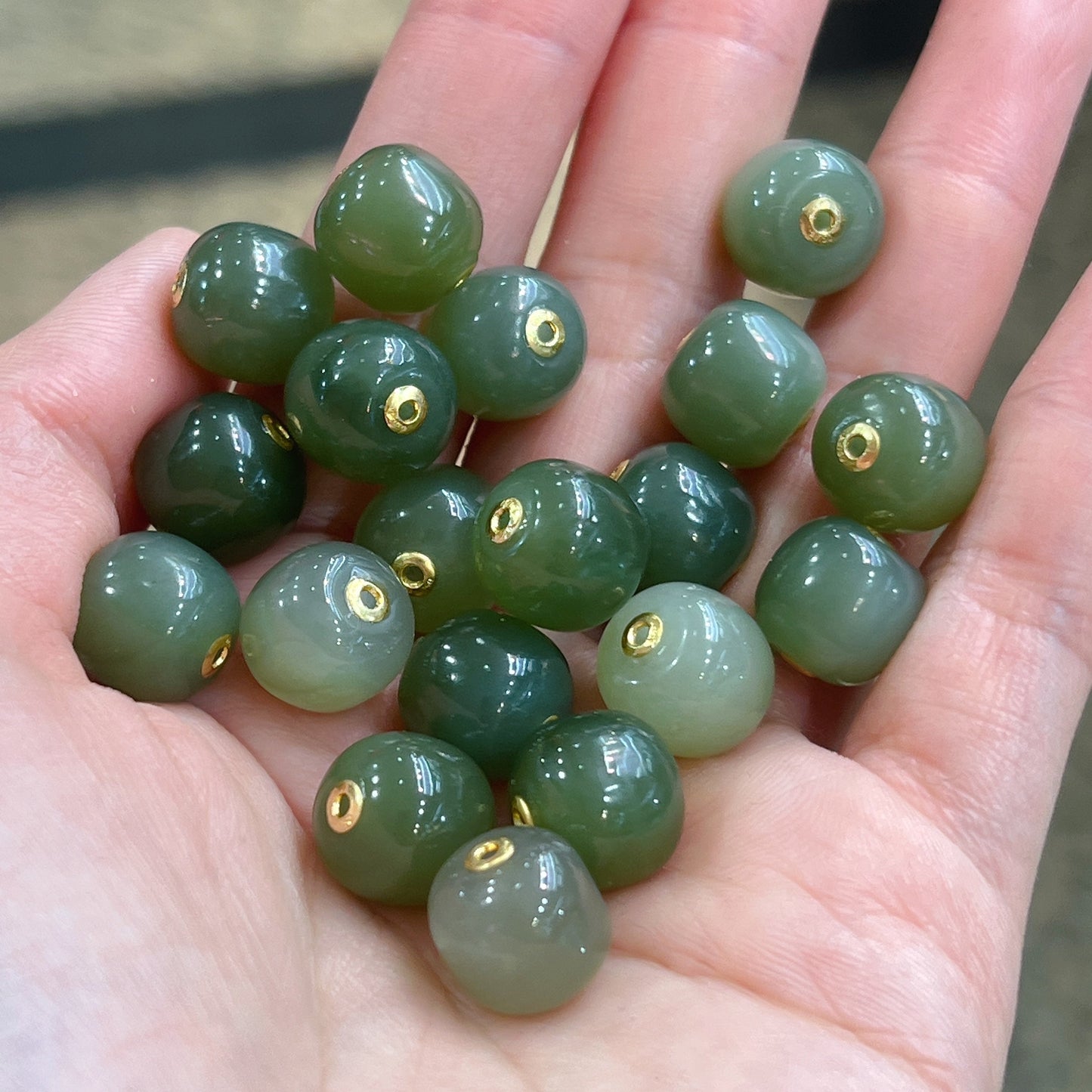 Natural Green Nephrite With 18K Yellow Gold Spacers Hetian Jade Charms Diy Jewelry Project