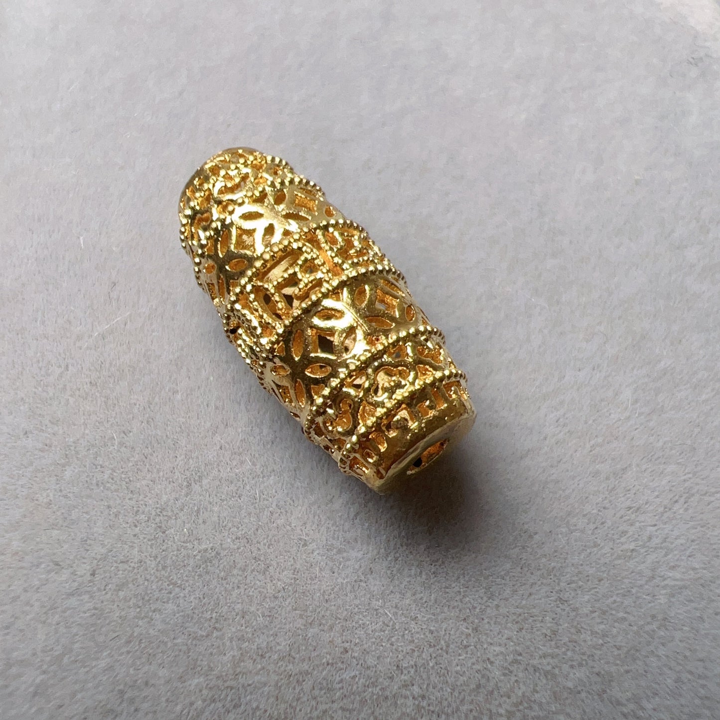 18K Yellow Gold Barrel Bead Charm With Cubic Zirconia Stones For Diy Jewelry Projects