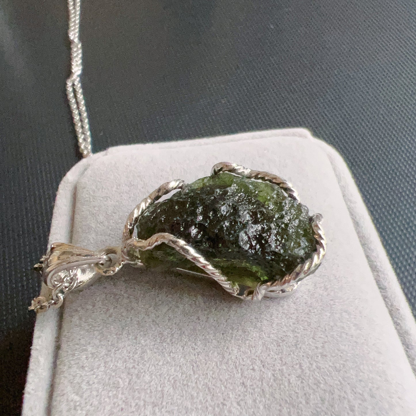7.1G Natural Czech Moldavite Raw Stone Pendant Necklace | Top-Quality Green | Rare High-Vibration Heart Chakra Healing Stone