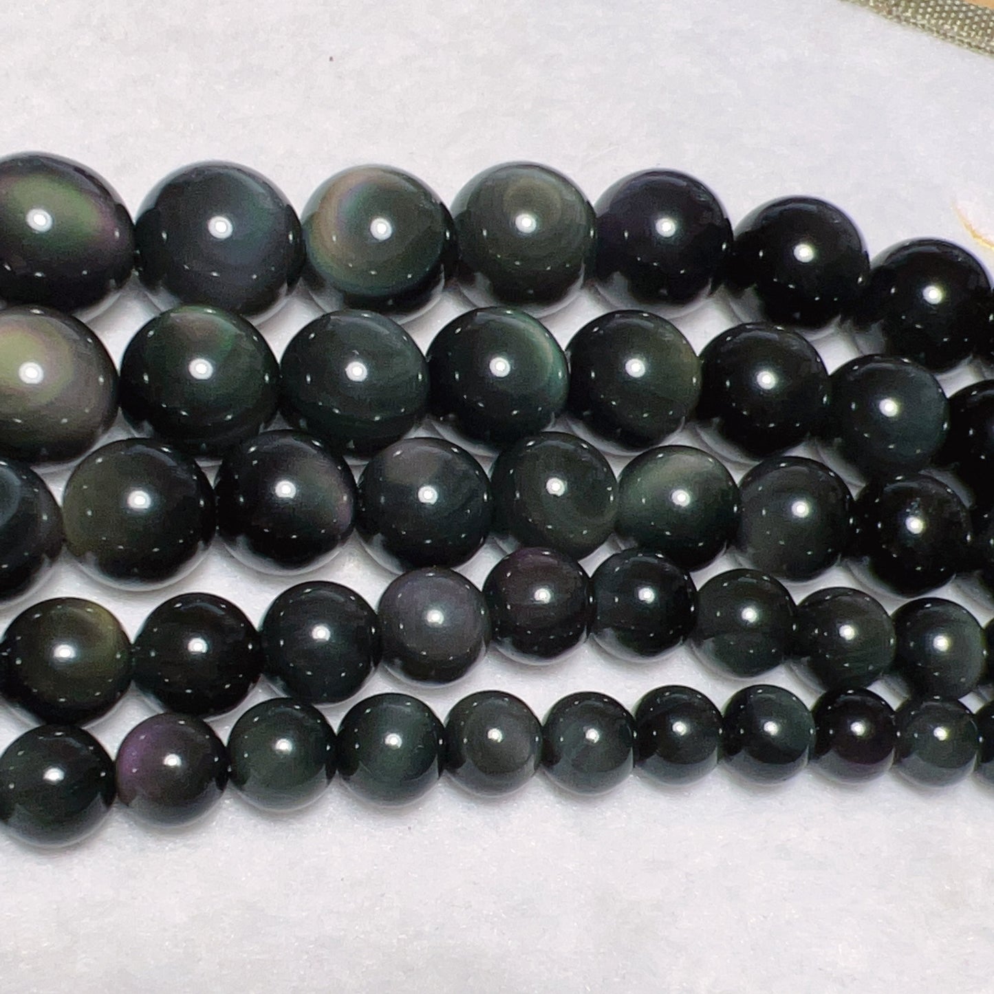 Top Grade Rainbow Obsidian Round Bead Strands (8-16Mm) – Protection Stone For Diy Jewelry Projects And Crafting