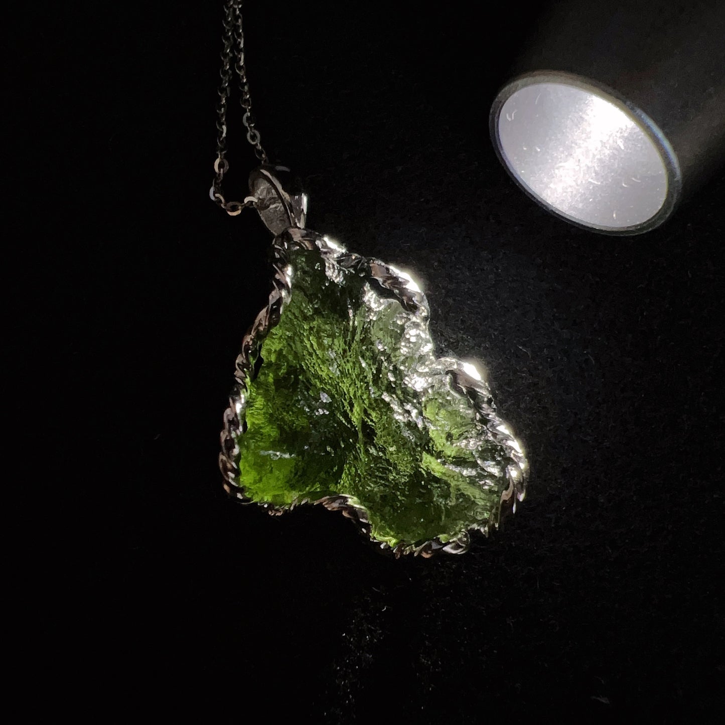 5.6G Natural Czech Moldavite Raw Stone Pendant Necklace Top-Quality Green | Rare High-Frequency Heart Chakra Healing Stone