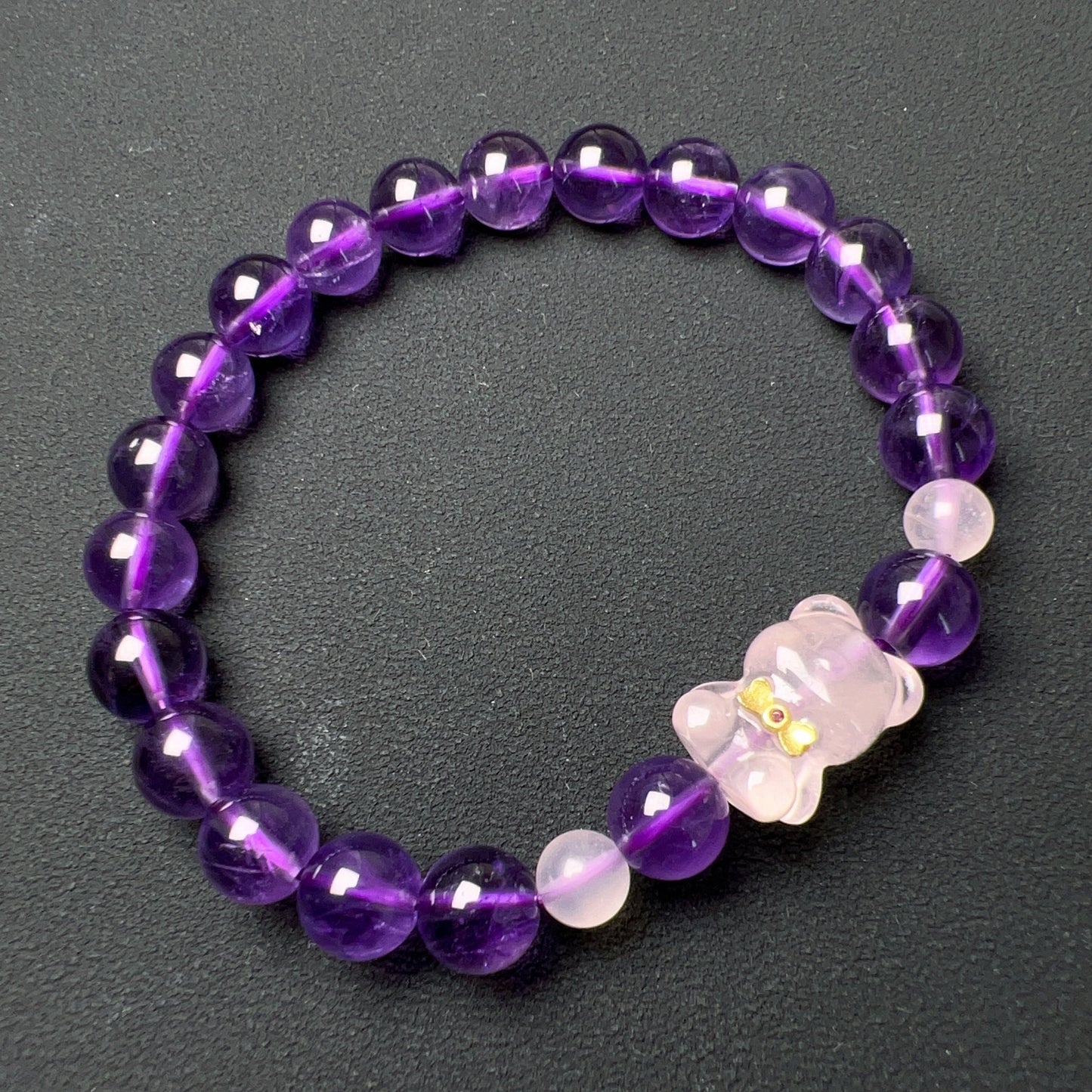 Natural Amethyst Healing Bracelet With Gummy Bear Charm | Custom Crown Chakra Jewelry For Energy Healing And Wellness