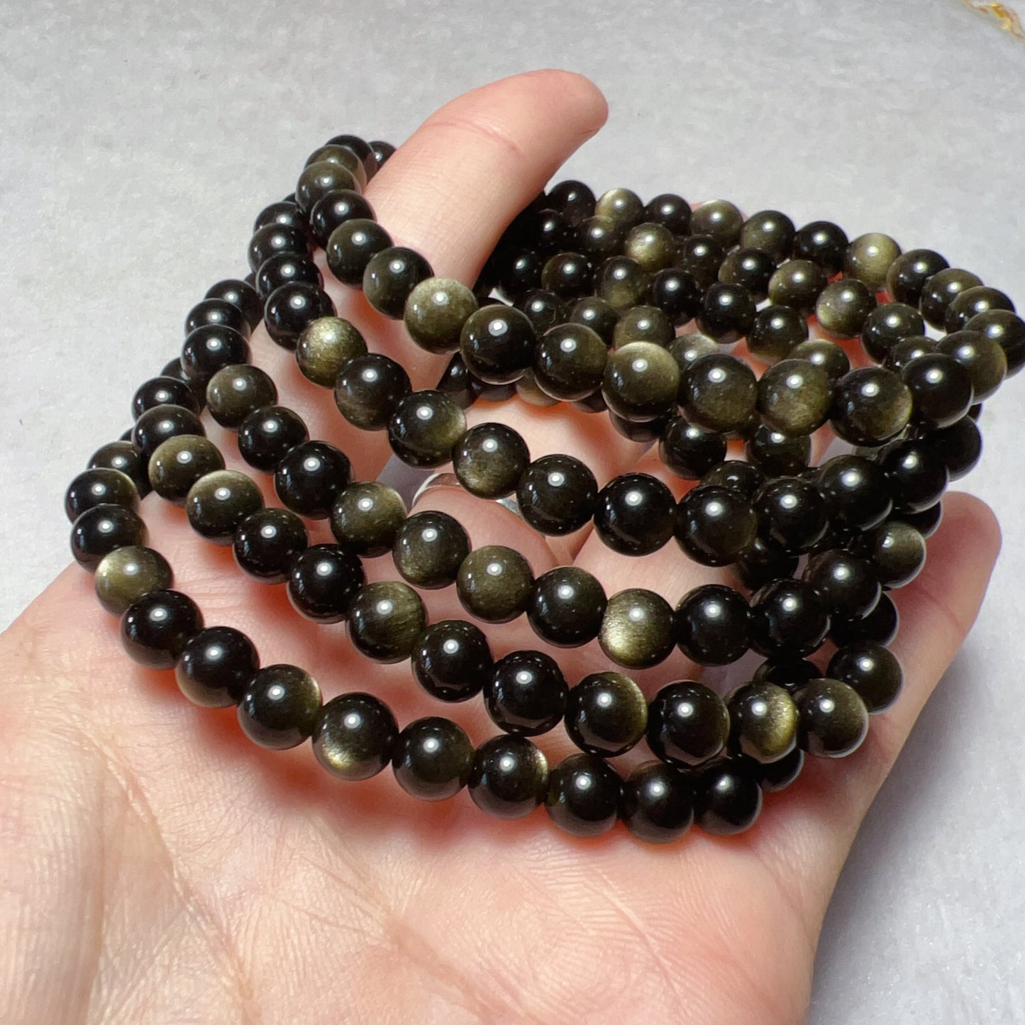 6Mm Top Grade Golden Sheen Obsidian Round Bead Bracelets For Diy Jewelry Project
