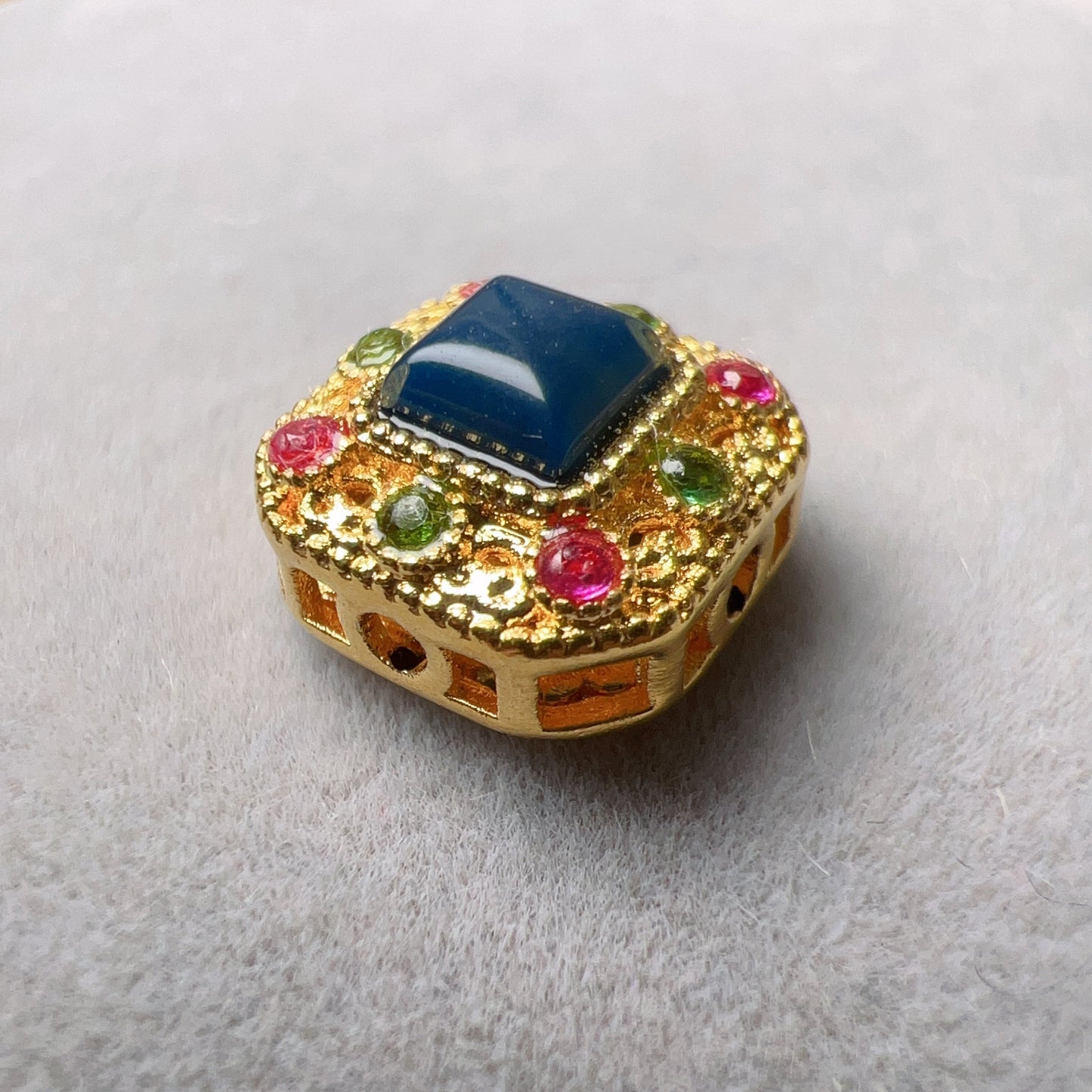 18K Yellow Gold Square Shape Bead Charm Setting With Blue Amber For Diy Jewelry Projects