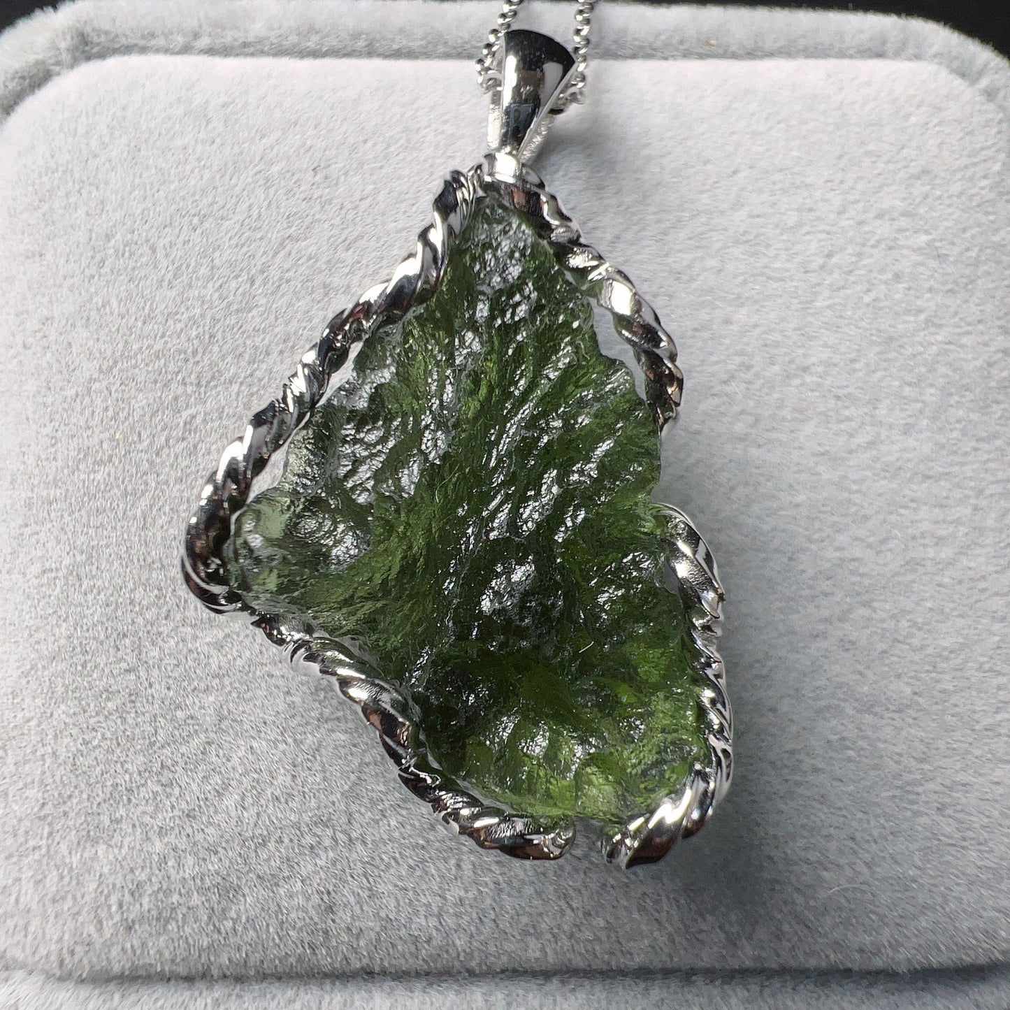 5.6G Natural Czech Moldavite Raw Stone Pendant Necklace Top-Quality Green | Rare High-Frequency Heart Chakra Healing Stone