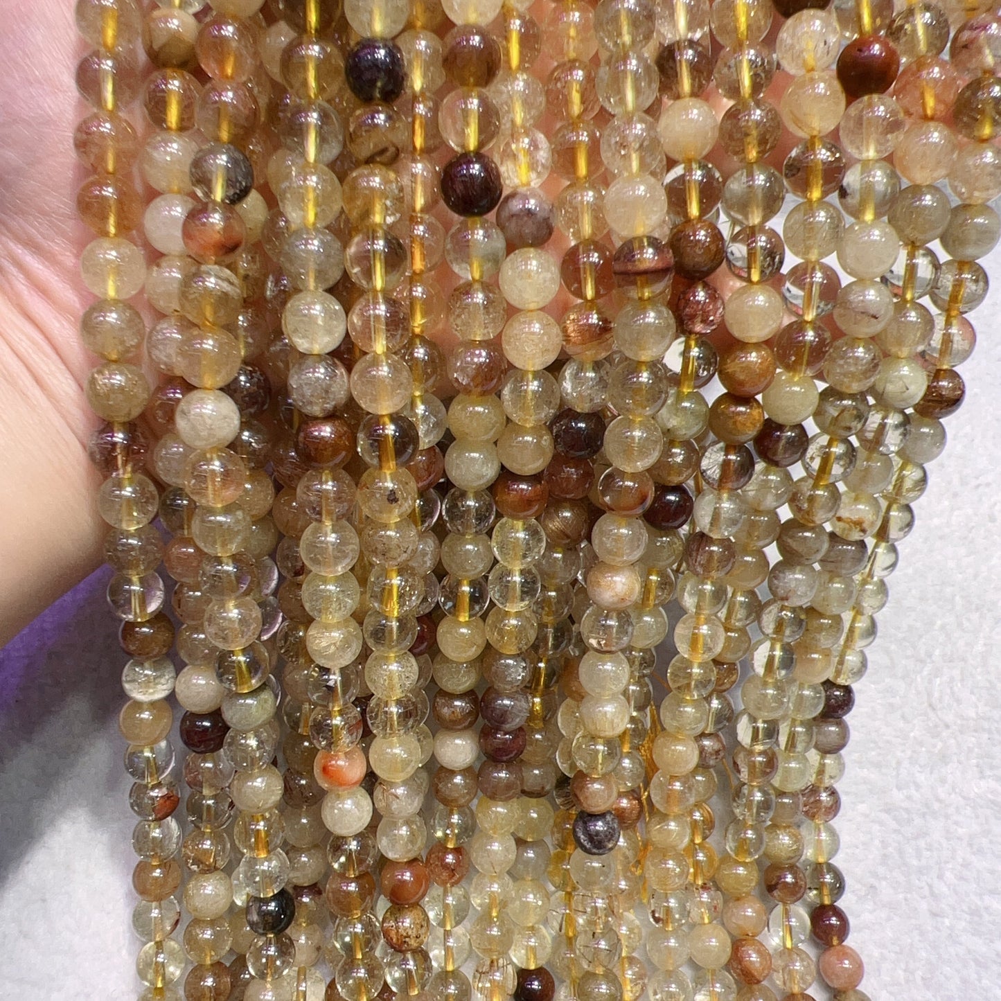 8Mm Natural Assorted Rutilated Quartz Round Beads Strands For Diy Jewelry Projects