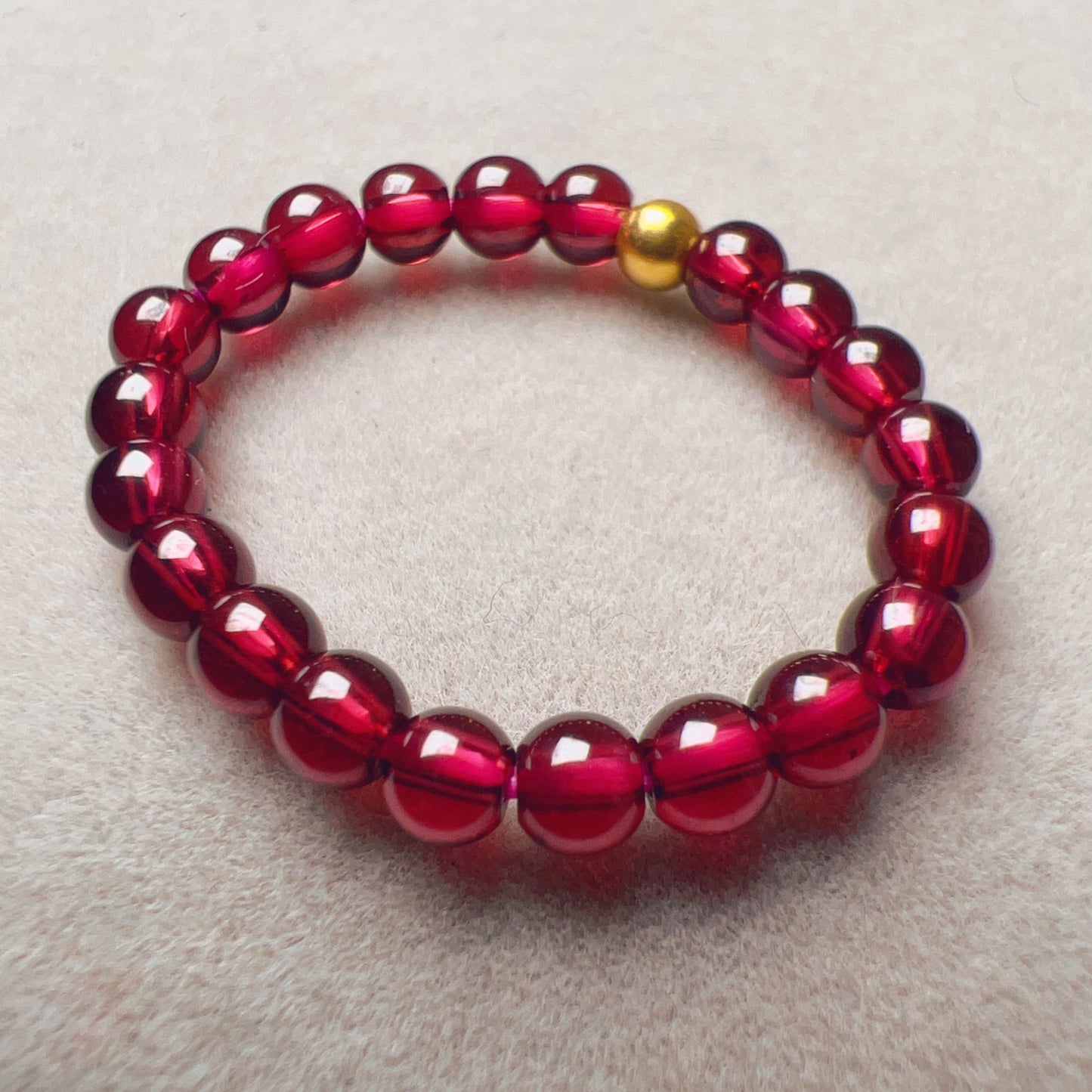3Mm Protection Red Garnet Crystal Ring With 18K Yellow Gold Bead | Root Chakra Healing Stone Jewelry