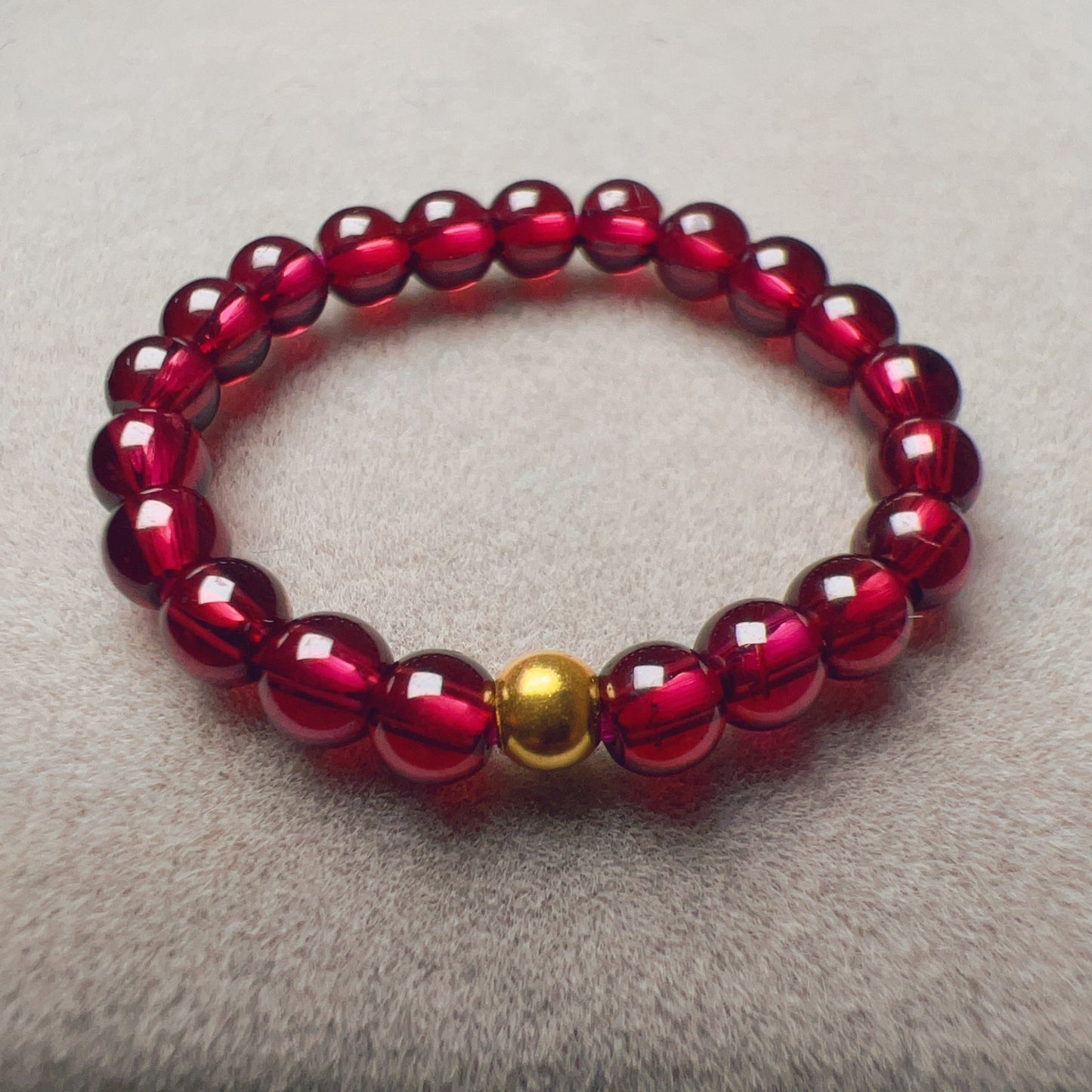 3Mm Protection Red Garnet Crystal Ring With 18K Yellow Gold Bead | Root Chakra Healing Stone Jewelry
