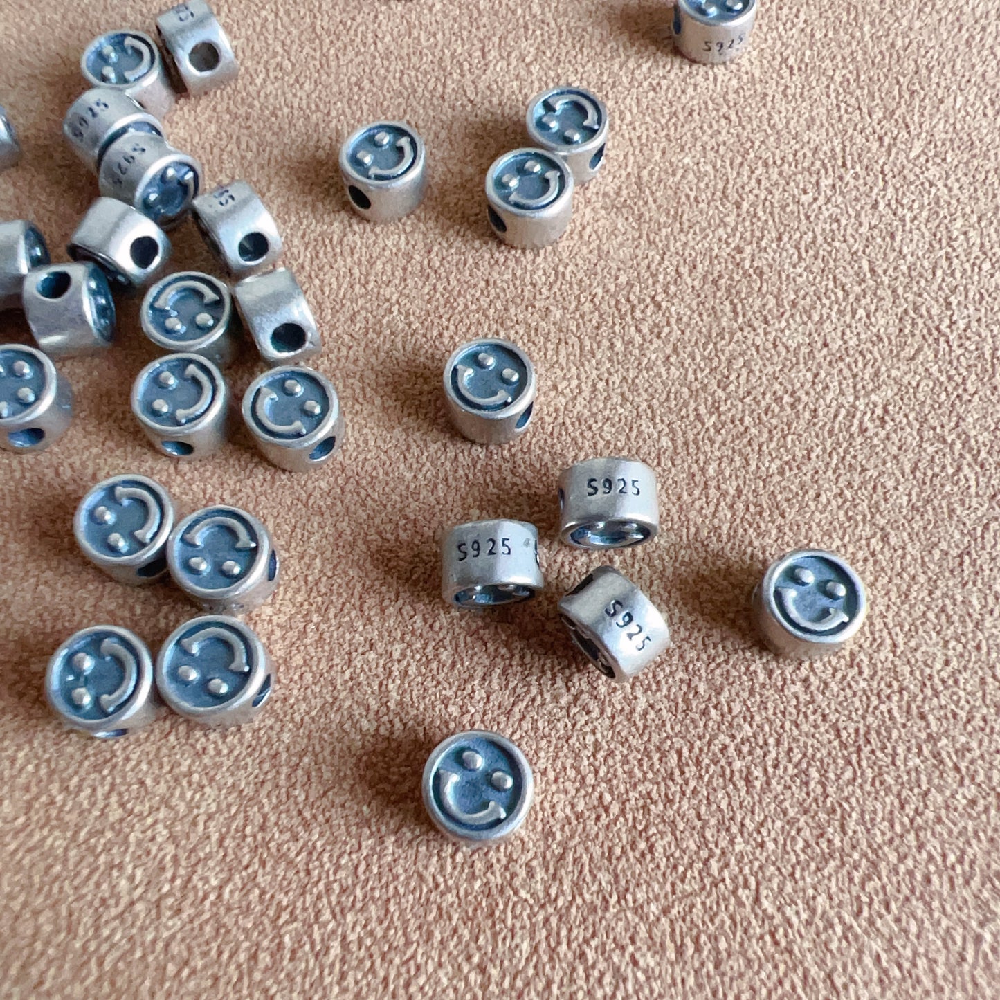 10 Pcs 925 Sterling Silver Double-Sided Smiling Face Beads Handmade Diy Jewelry Making Supply