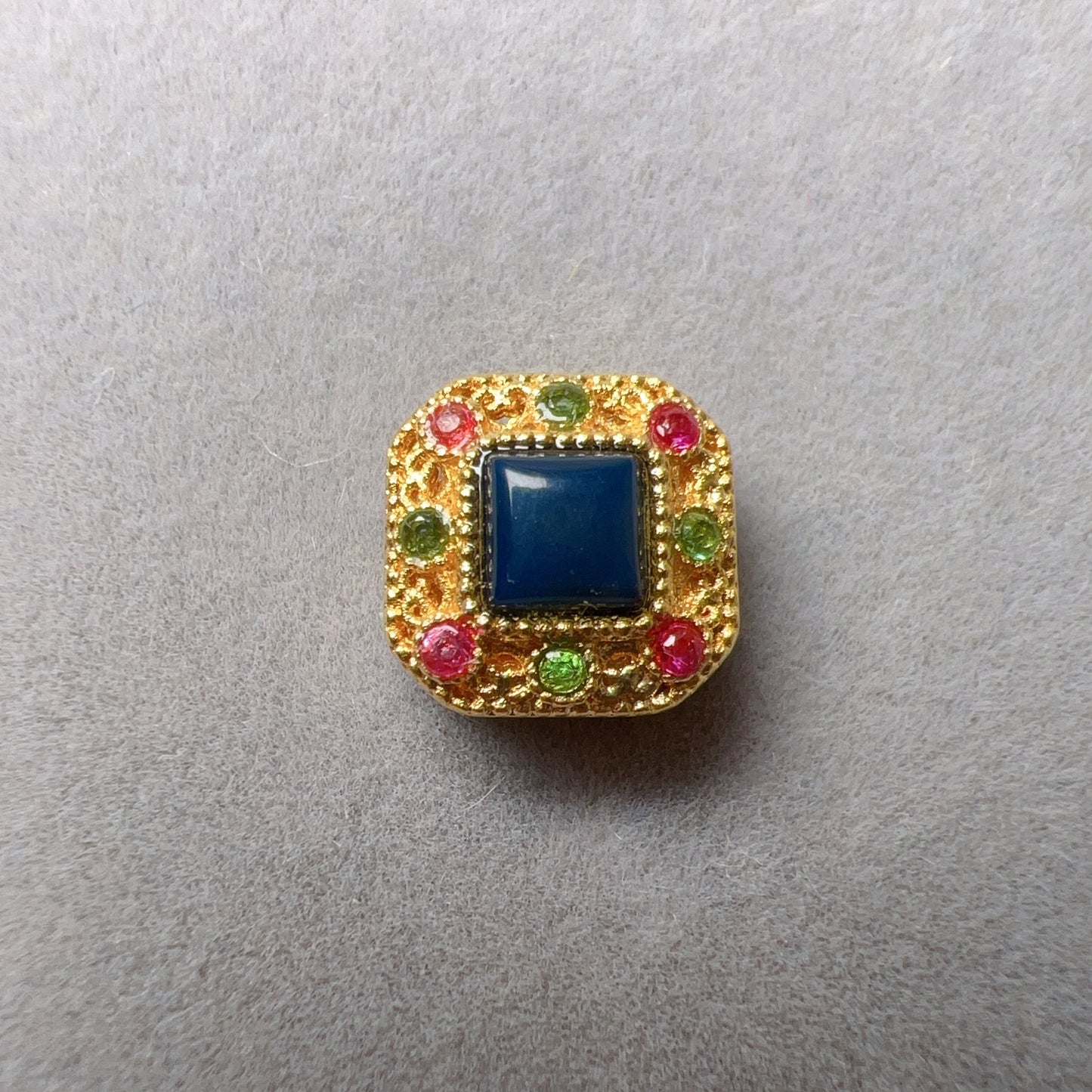 18K Yellow Gold Square Shape Bead Charm Setting With Blue Amber For Diy Jewelry Projects